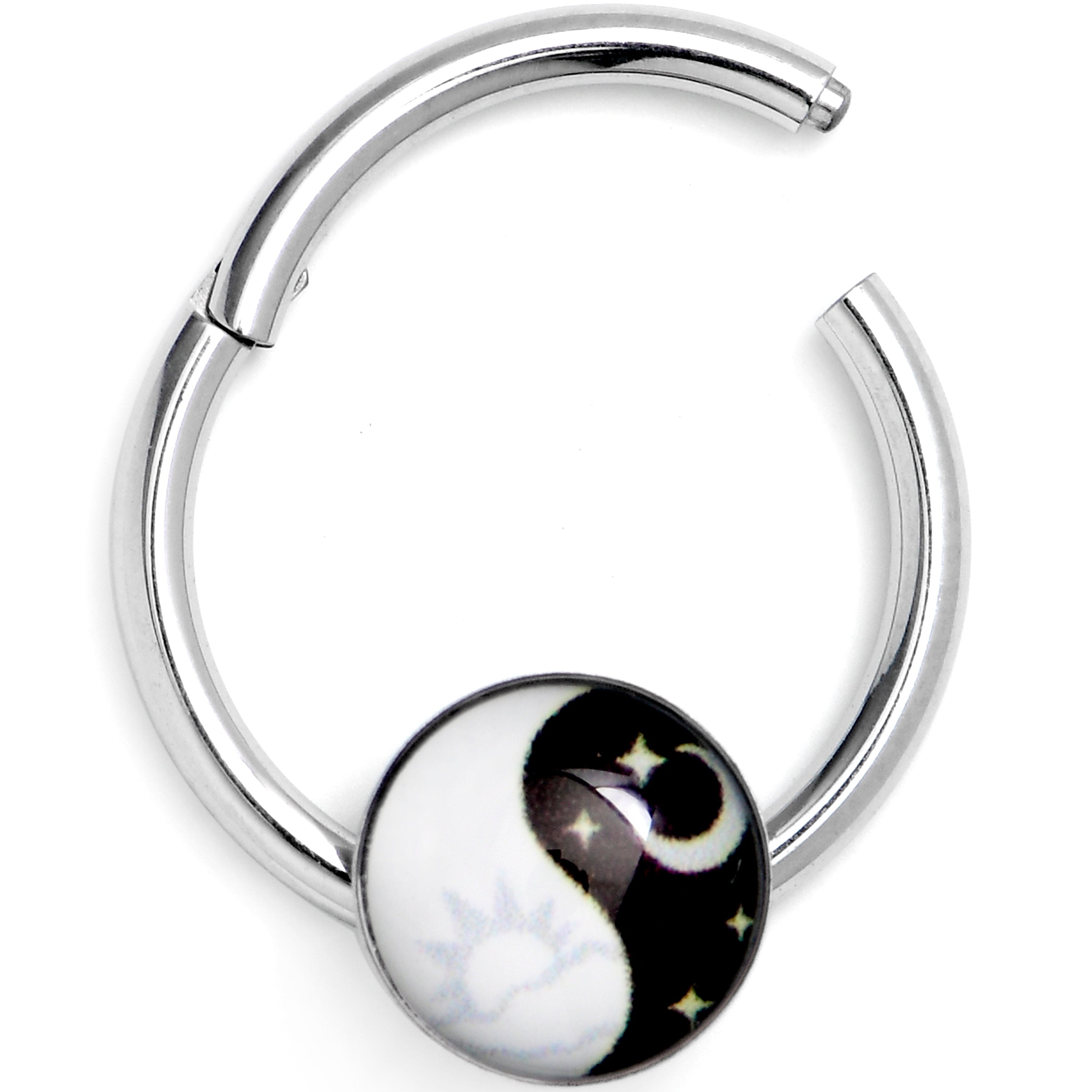 BodyCandy 16G 3/8 Night and Day Yin Yang Hinged Segment Ring — main product shot