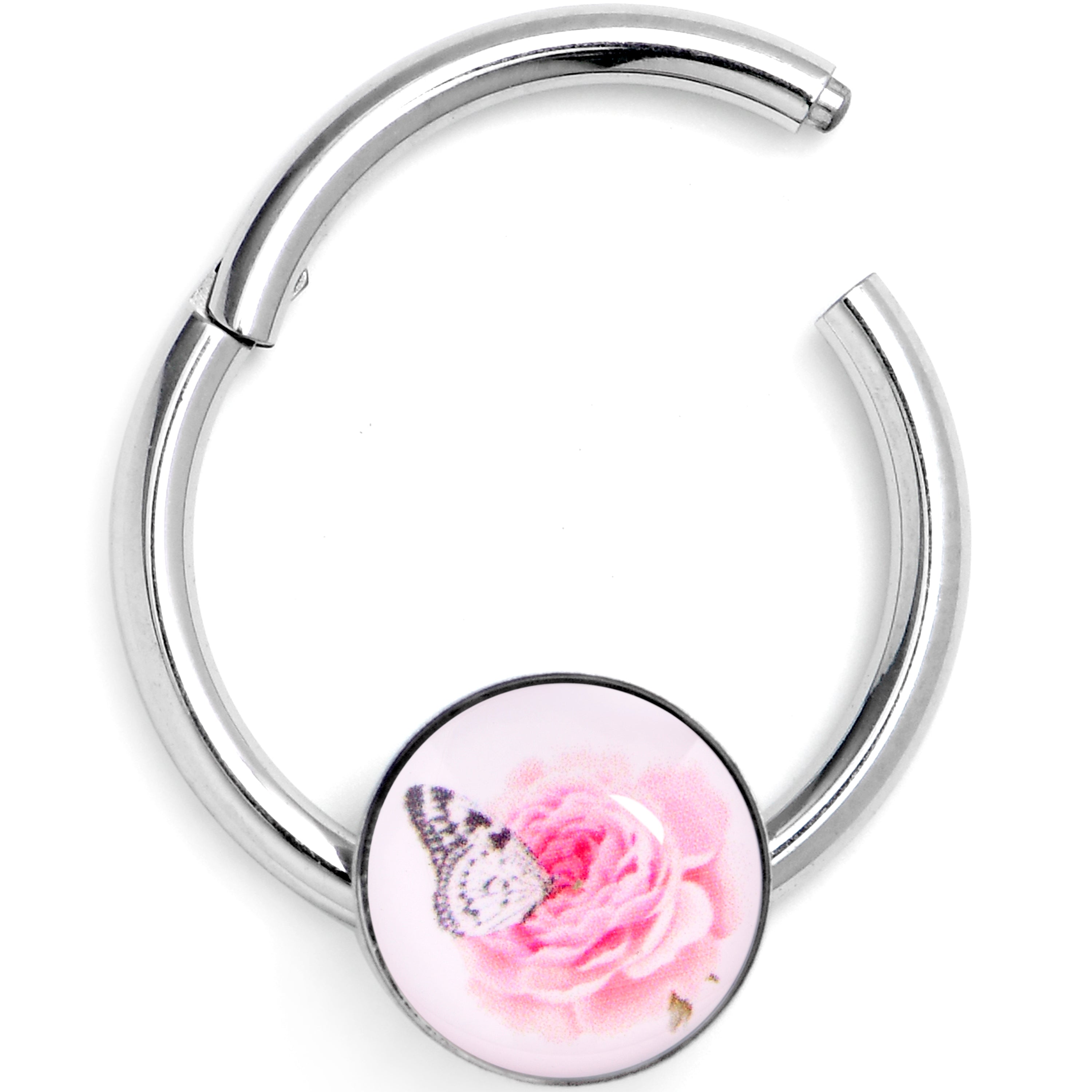 BodyCandy 16G 3/8 Butterfly Pink Rose Hinged Segment Ring — main product shot