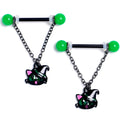 BodyCandy 14G 9/16 Pink Gem Black Halloween Hat Cat Dangle Nipple Ring Set — main product shot