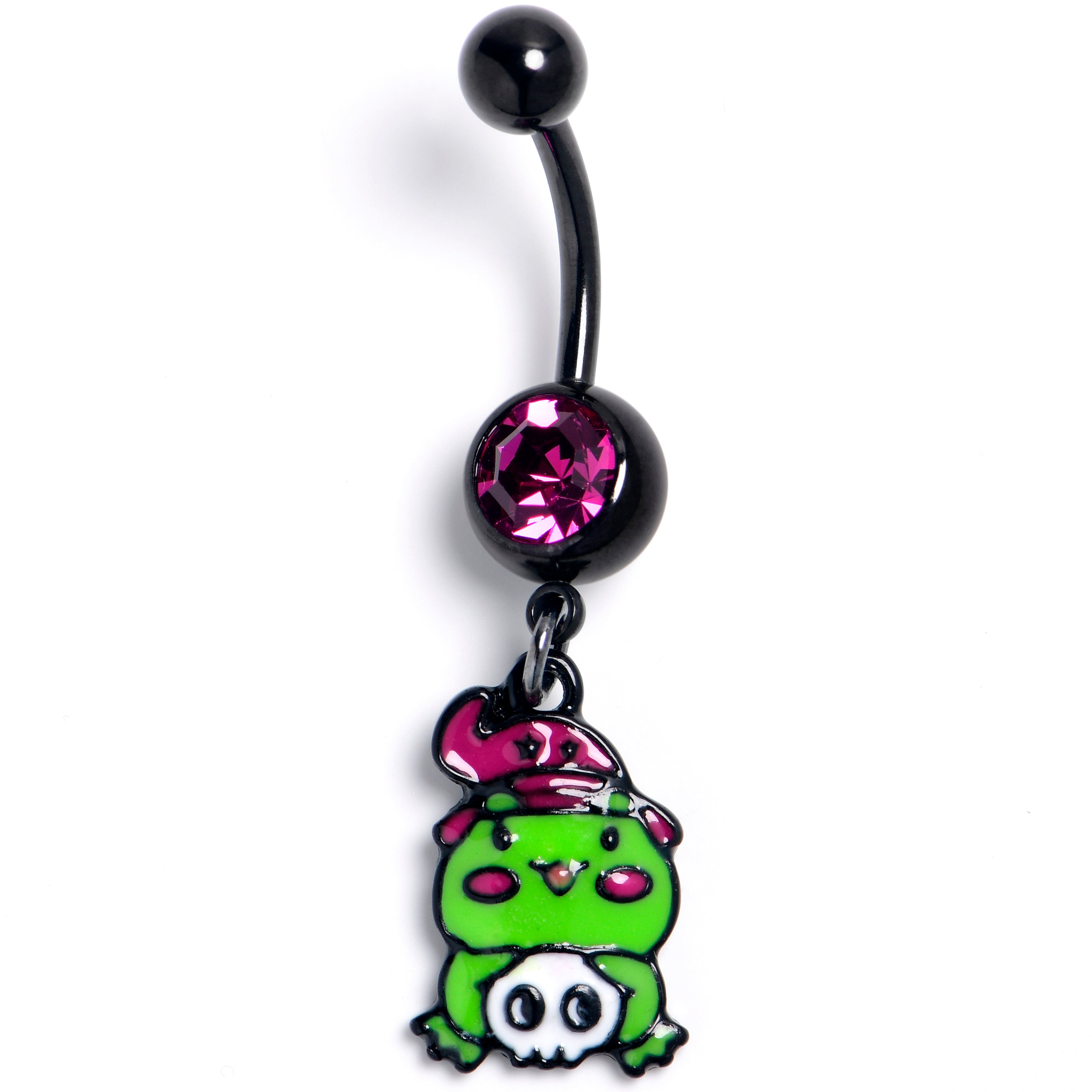 BodyCandy Pink Gem Black Witch Frog Skull Halloween Dangle Belly Ring — main product shot