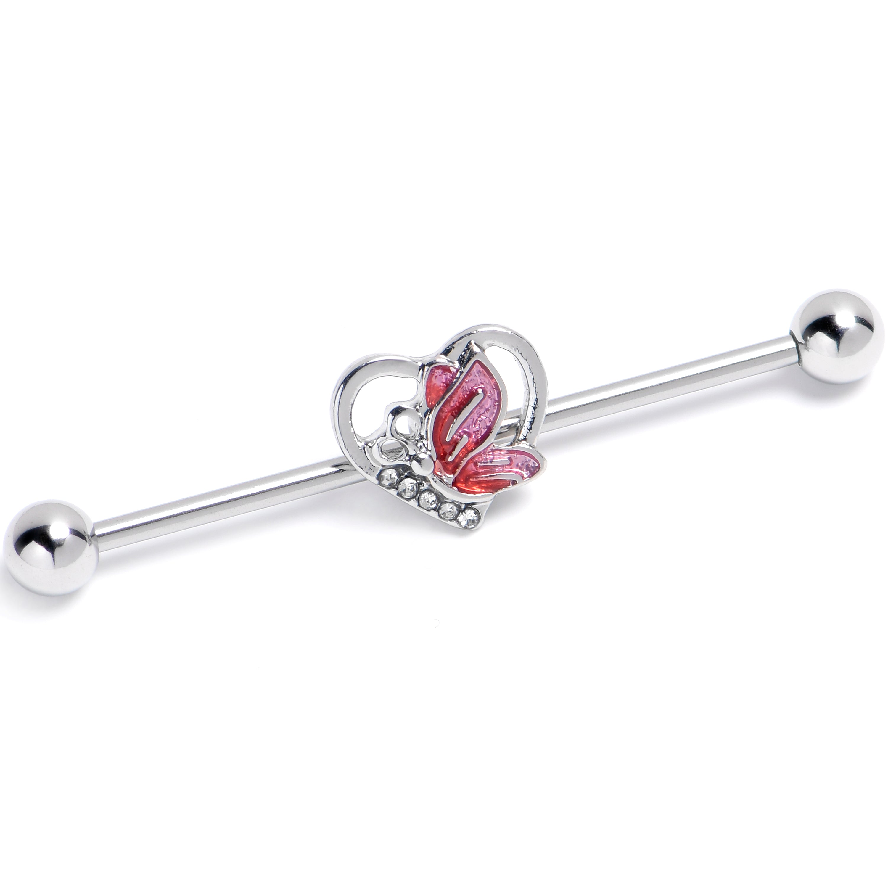 BodyCandy 14G Clear Gem Butterfly Love Heart Industrial Barbell 38mm — main product shot