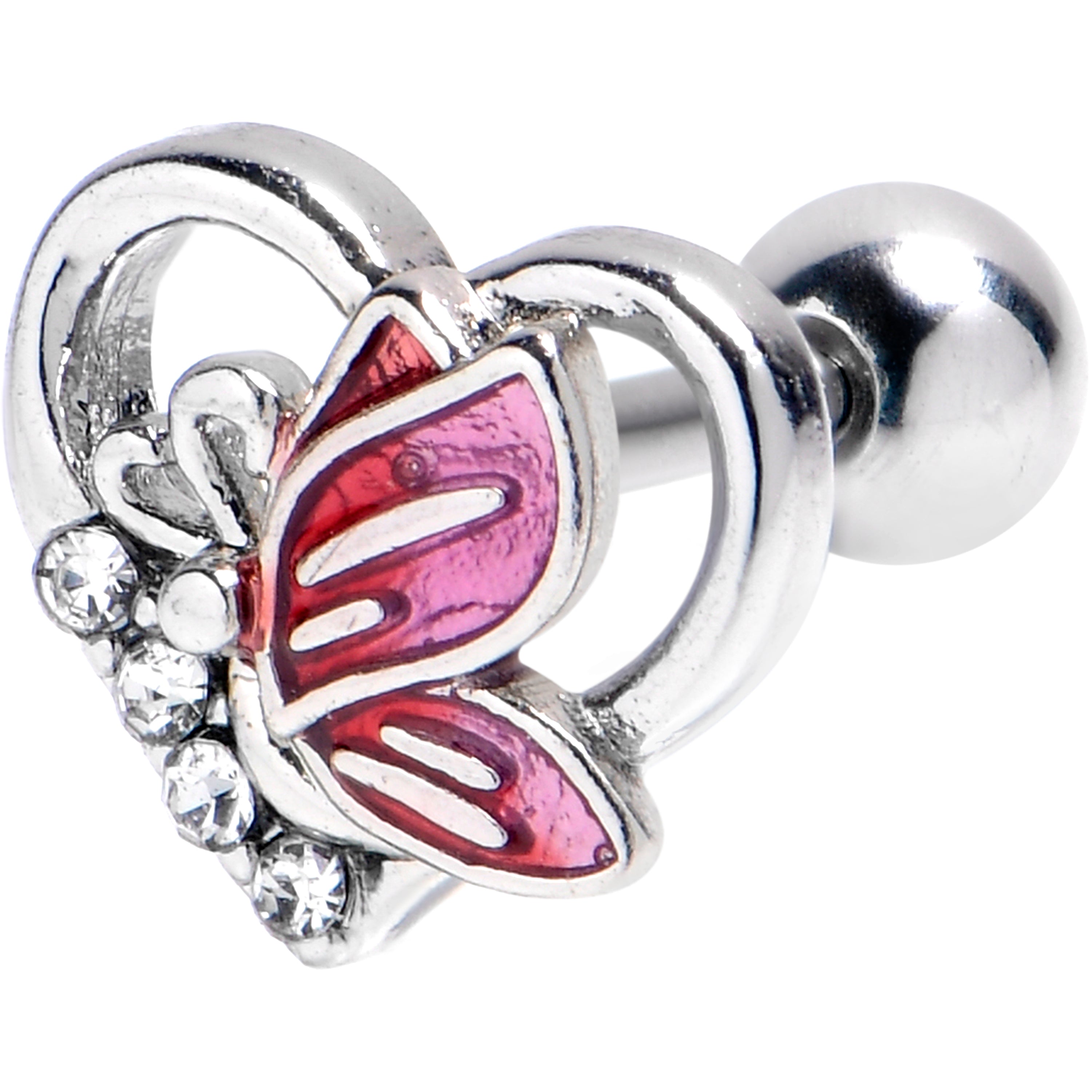 BodyCandy 16G 1/4 Clear Gem Butterfly Love Heart Cartilage Tragus Earring — main product shot