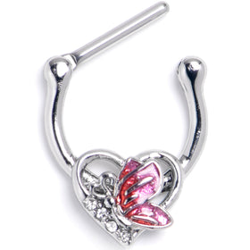 16G 5/16 Clear Gem Butterfly Love Heart Cartilage Clicker
