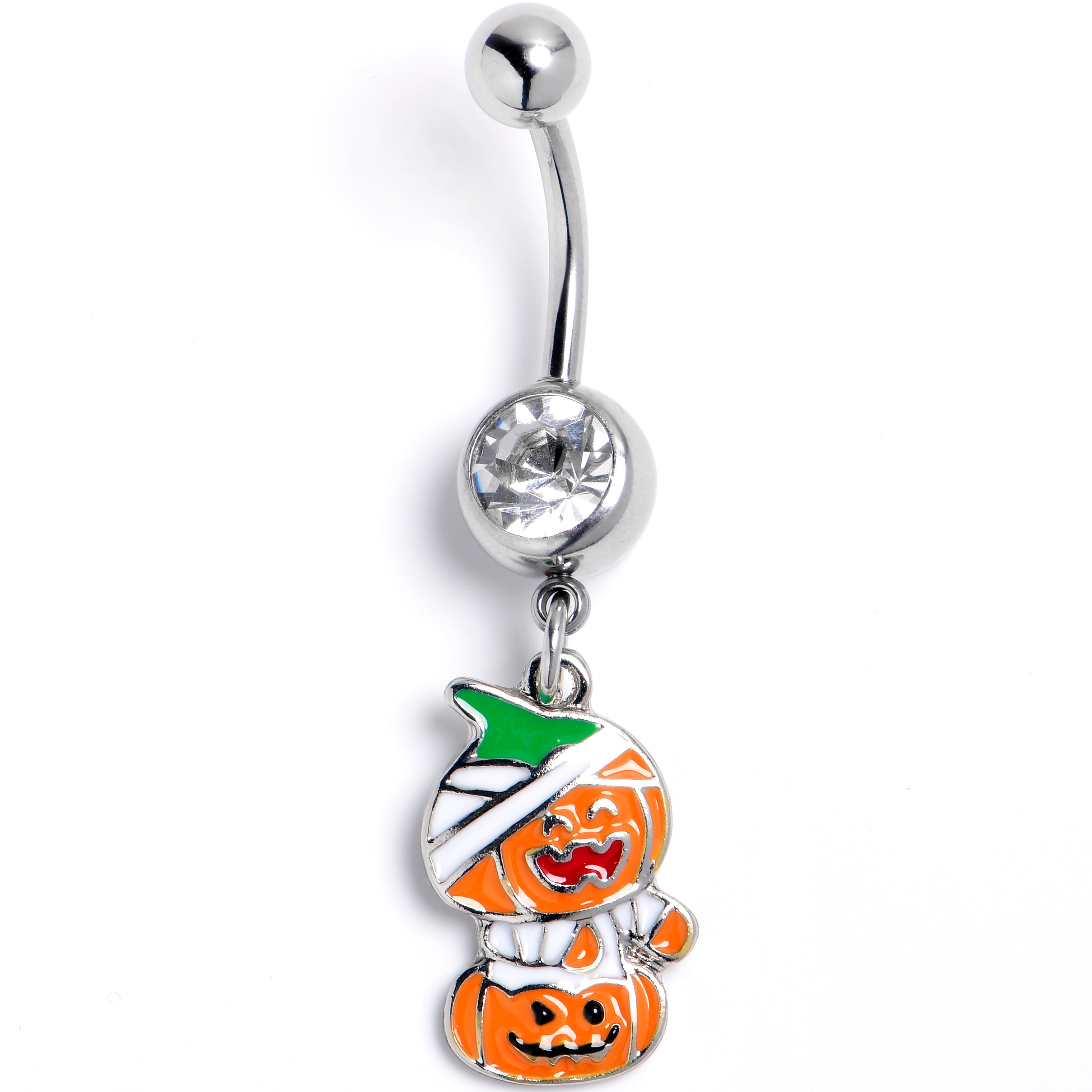 BodyCandy Clear Gem Mummy Pumpkin Jack OLantern Dangle Belly Ring — main product shot