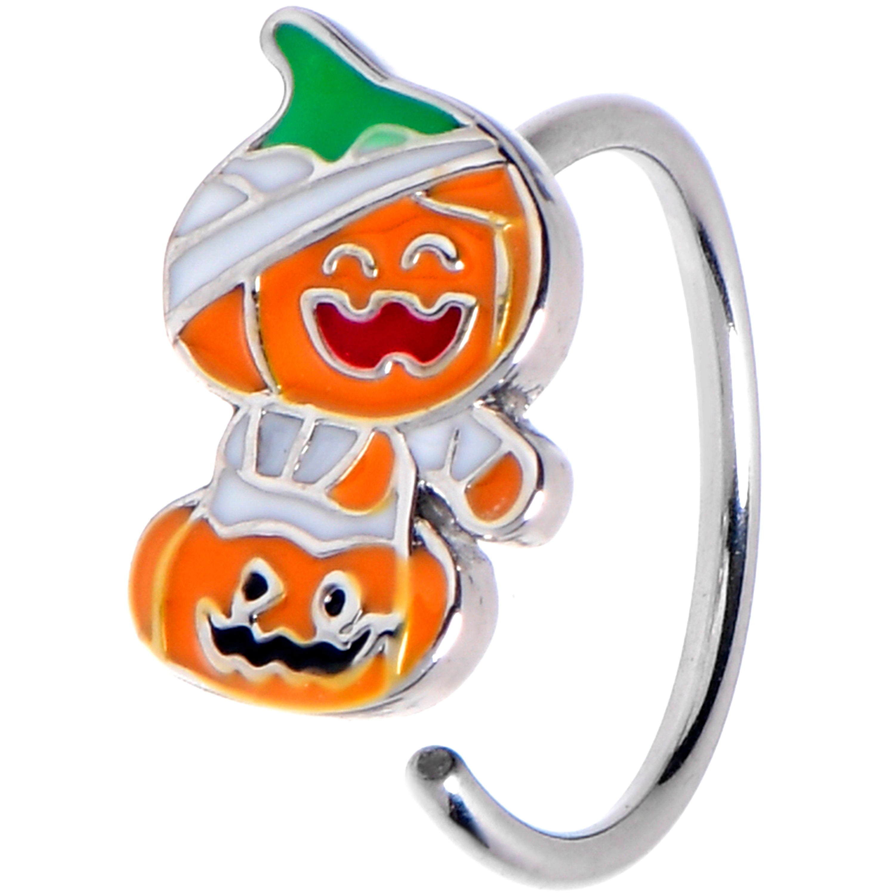 BodyCandy 20G 5/16 Mummy Pumpkin Jack OLantern Nose Hoop — main product shot