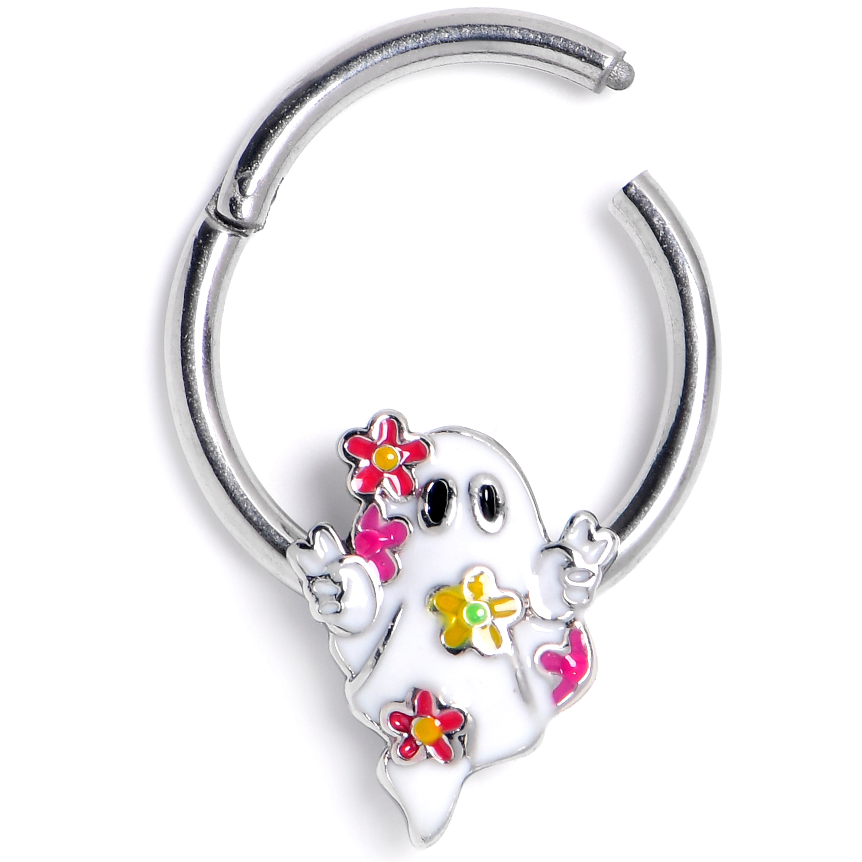 BodyCandy 16G 3/8 Halloween Floral Ghost Hinged Segment Ring — main product shot