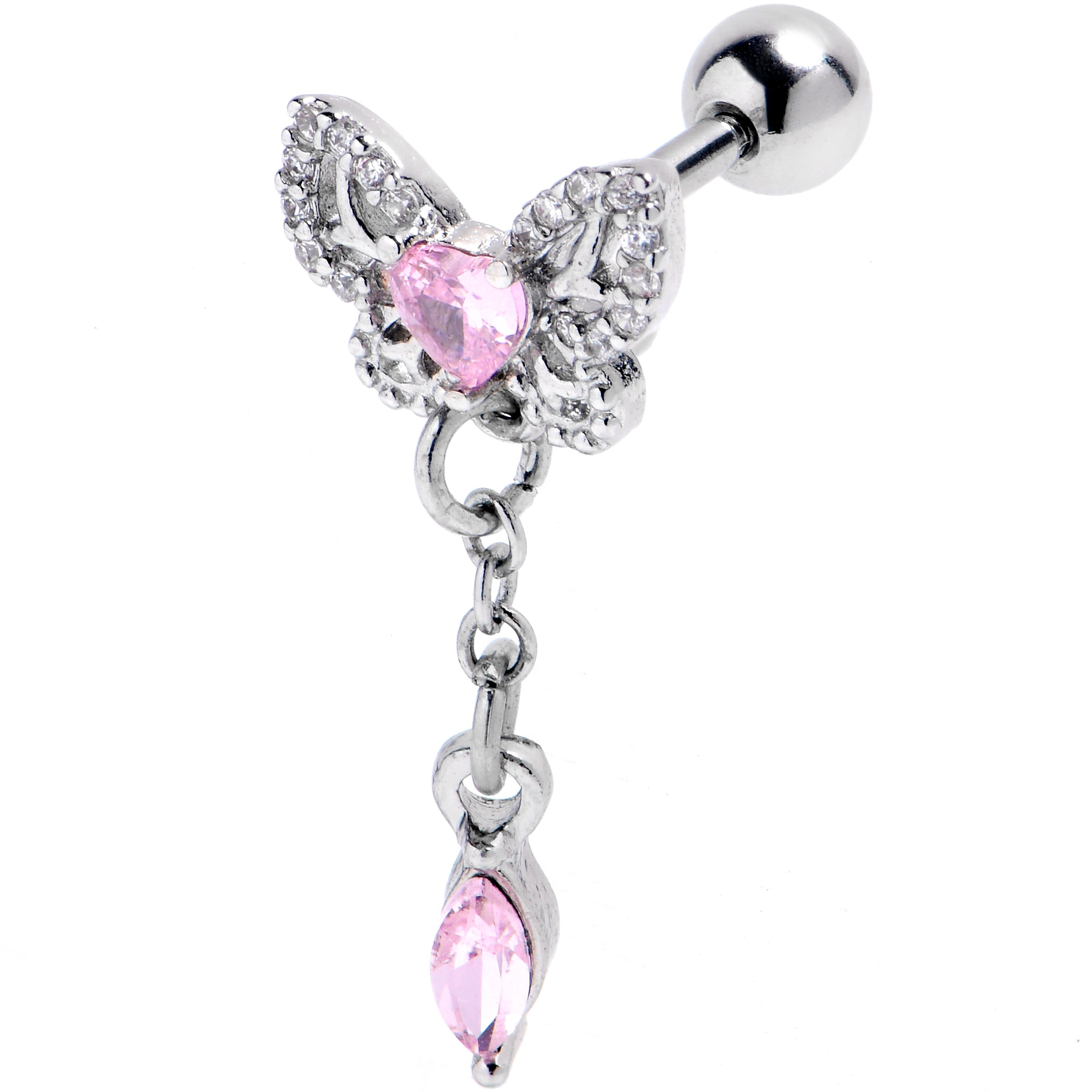 BodyCandy 16G 1/4 Pink CZ Gem Butterfly Delight Cartilage Tragus Earring — main product shot