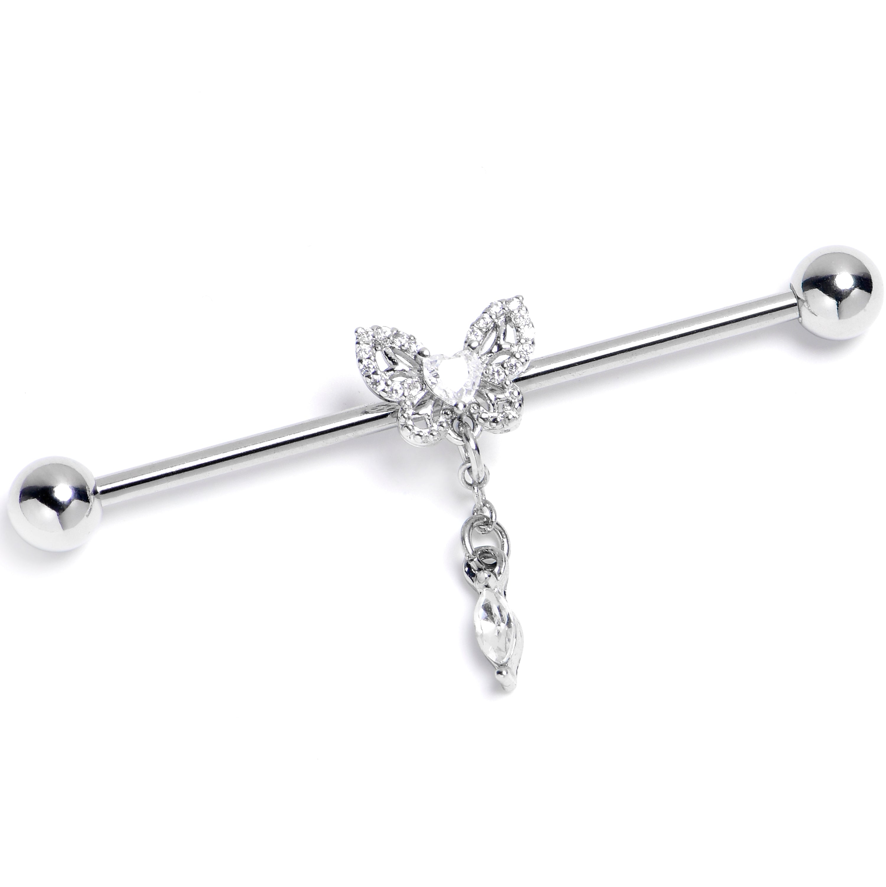 BodyCandy 14G Clear CZ Gem Butterfly Delight Dangle Industrial Barbell 38mm — main product shot