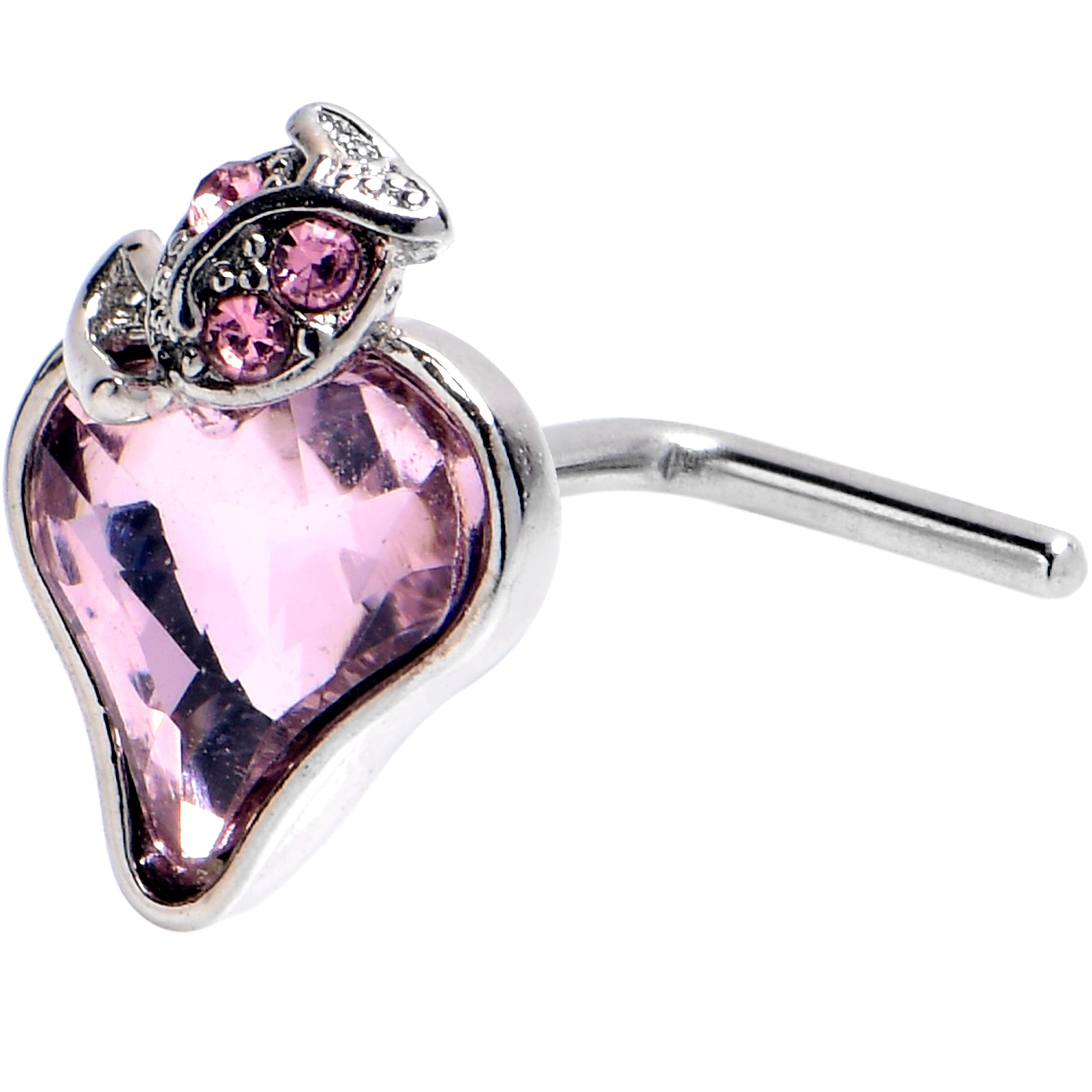 BodyCandy 20G 5/16 Pink Gem Strawberry Love Heart L Shape Nose Ring — main product shot