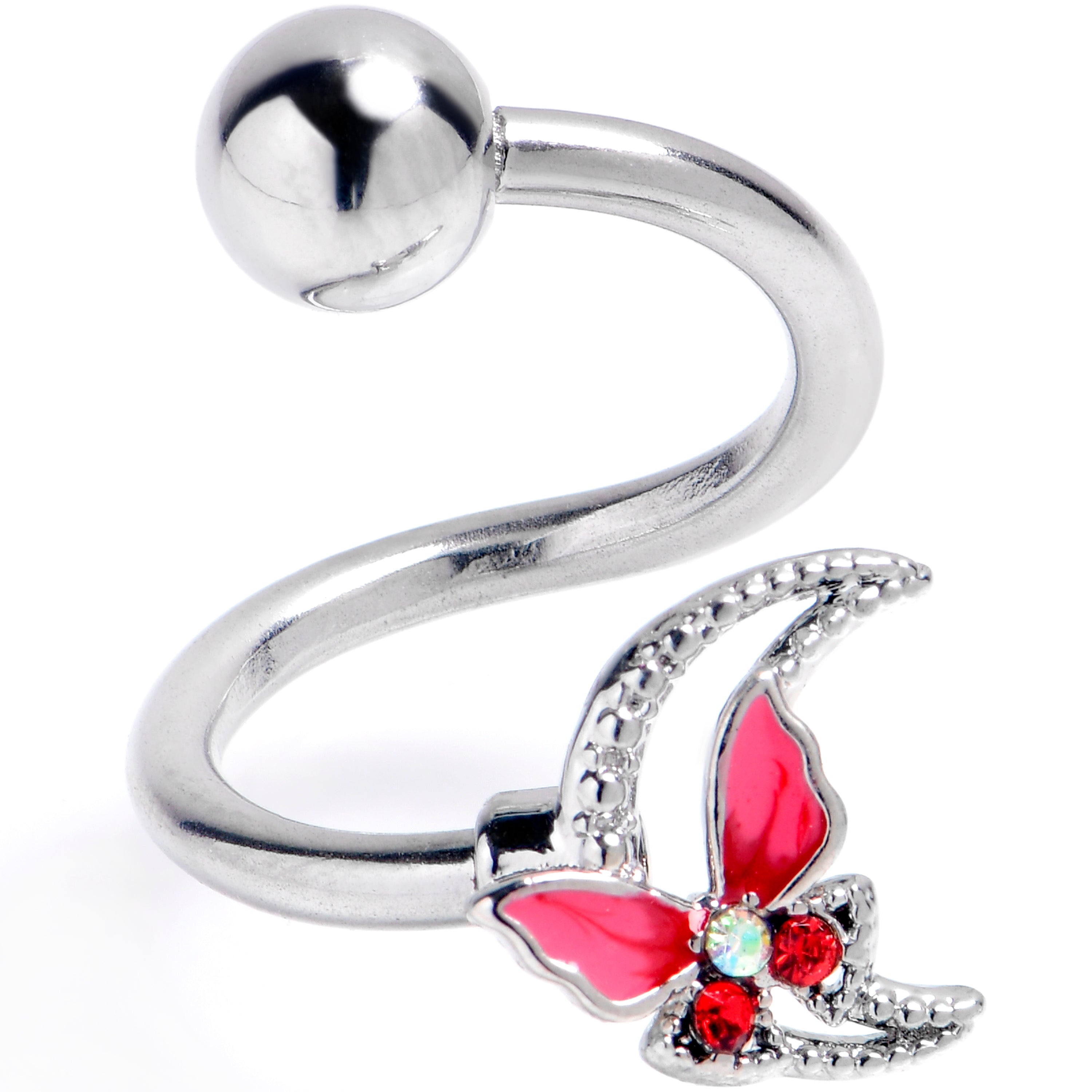 BodyCandy Aurora Gem Butterfly Beauty Pink Spiral Twister Belly Ring — main product shot