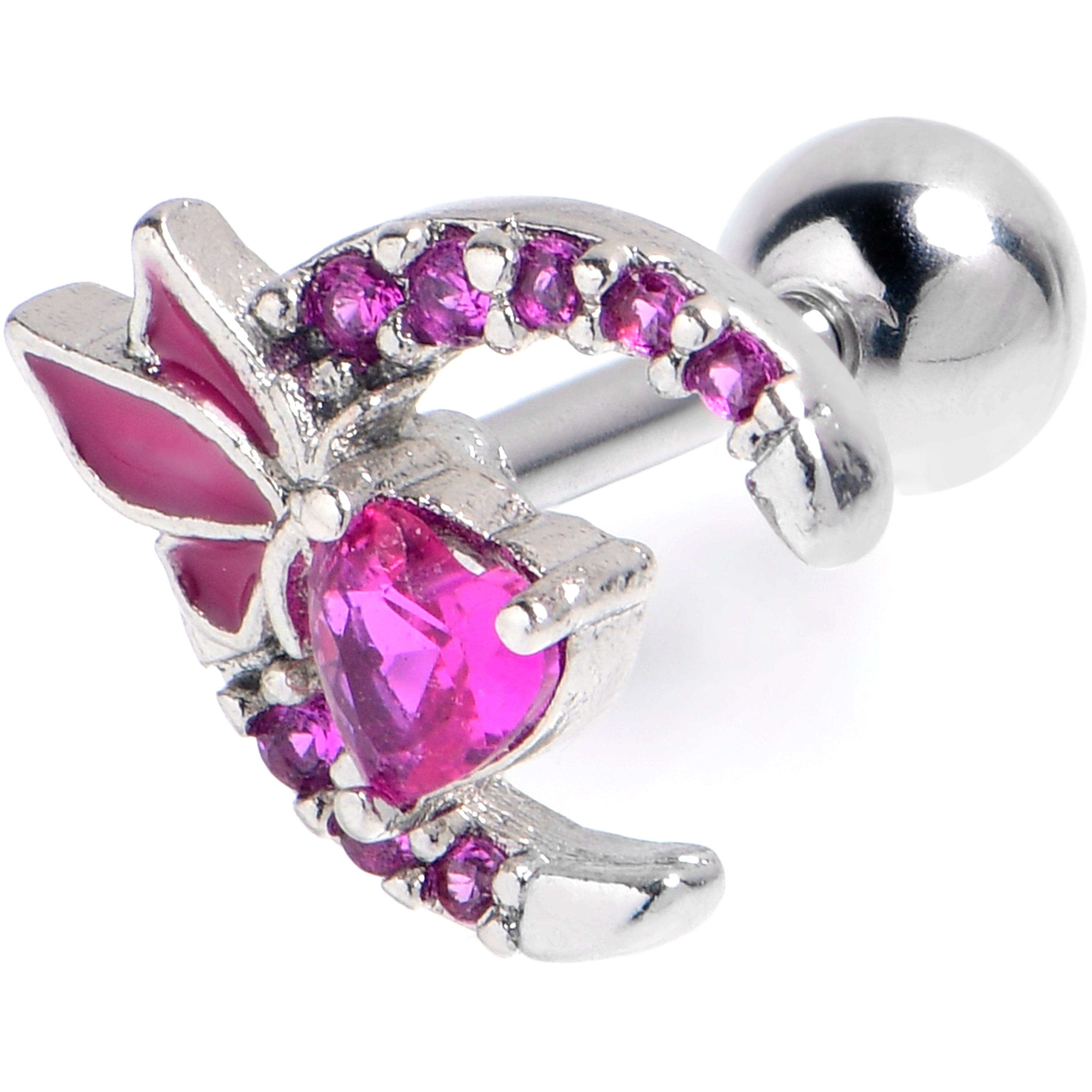 BodyCandy 16G 1/4 Pink Gem Butterfly Heart Moon Cartilage Tragus Earring — main product shot