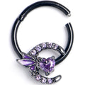 BodyCandy 16G 3/8 Purple Gem Black Butterfly Heart Moon Hinged Segment Ring — main product shot