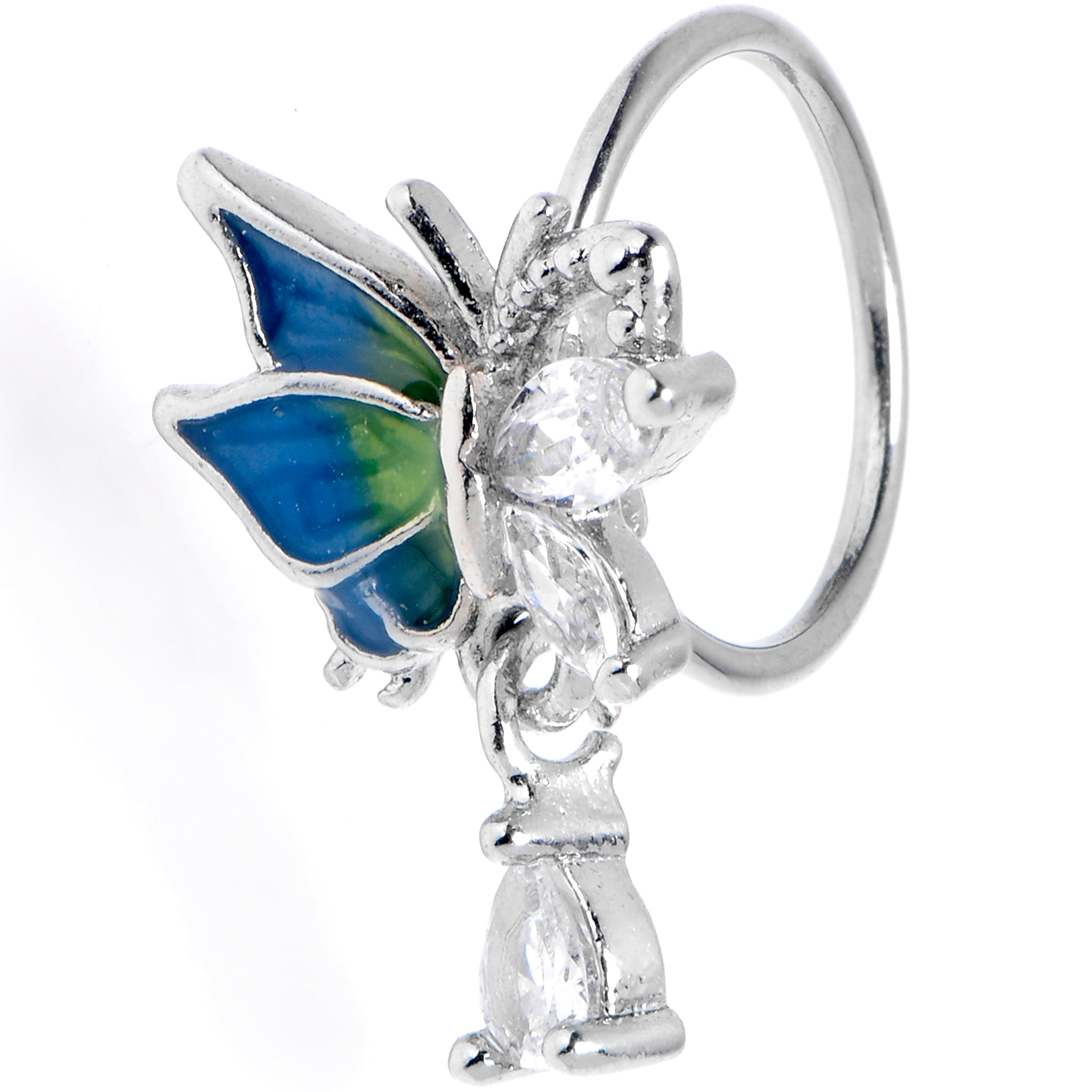 BodyCandy 20G 5/16 Clear Gem Butterfly Dazzling Beauty Blue Nose Hoop — main product shot