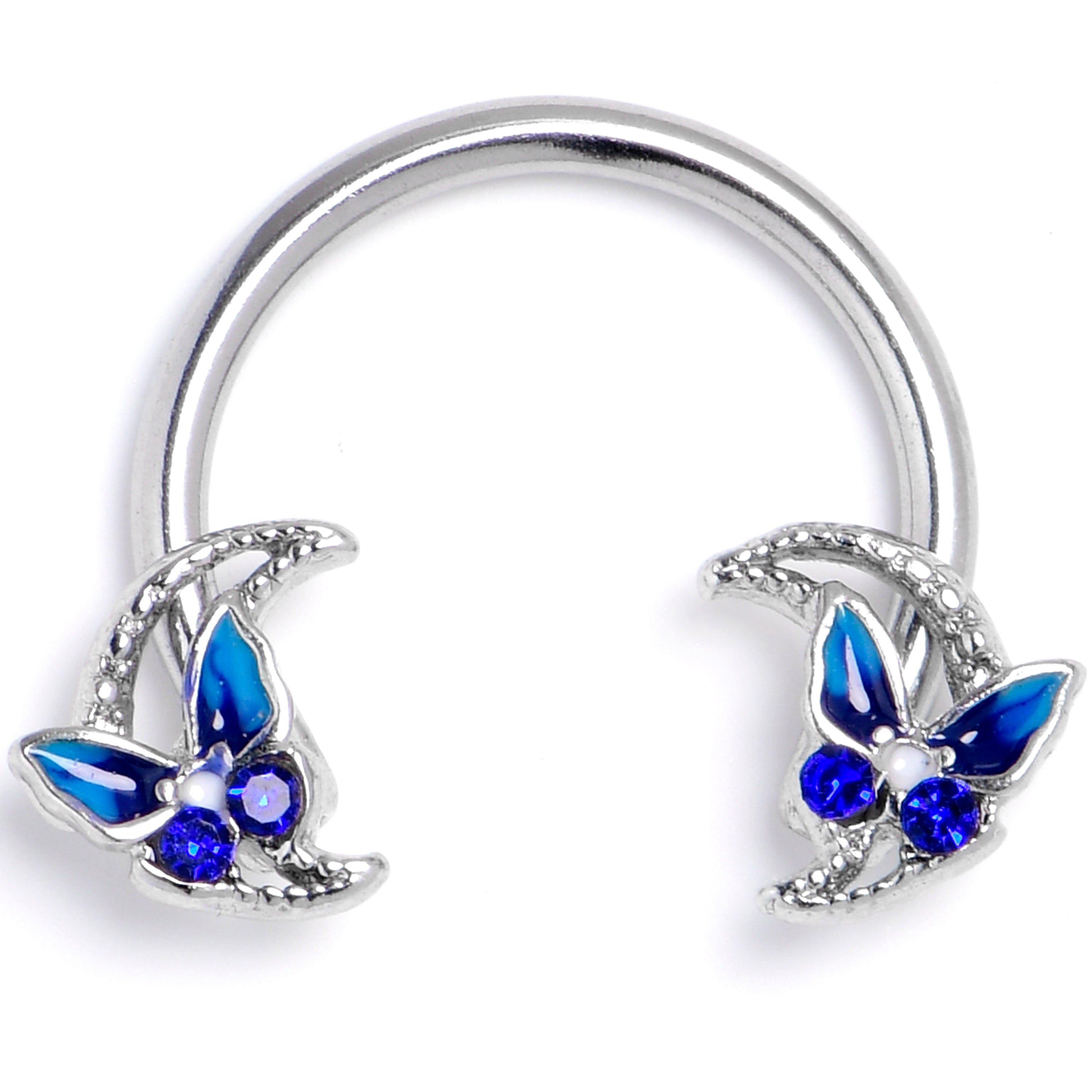 BodyCandy 16G 3/8 Blue Gem Butterfly Beauty Blue Horseshoe Circular Barbell — main product shot