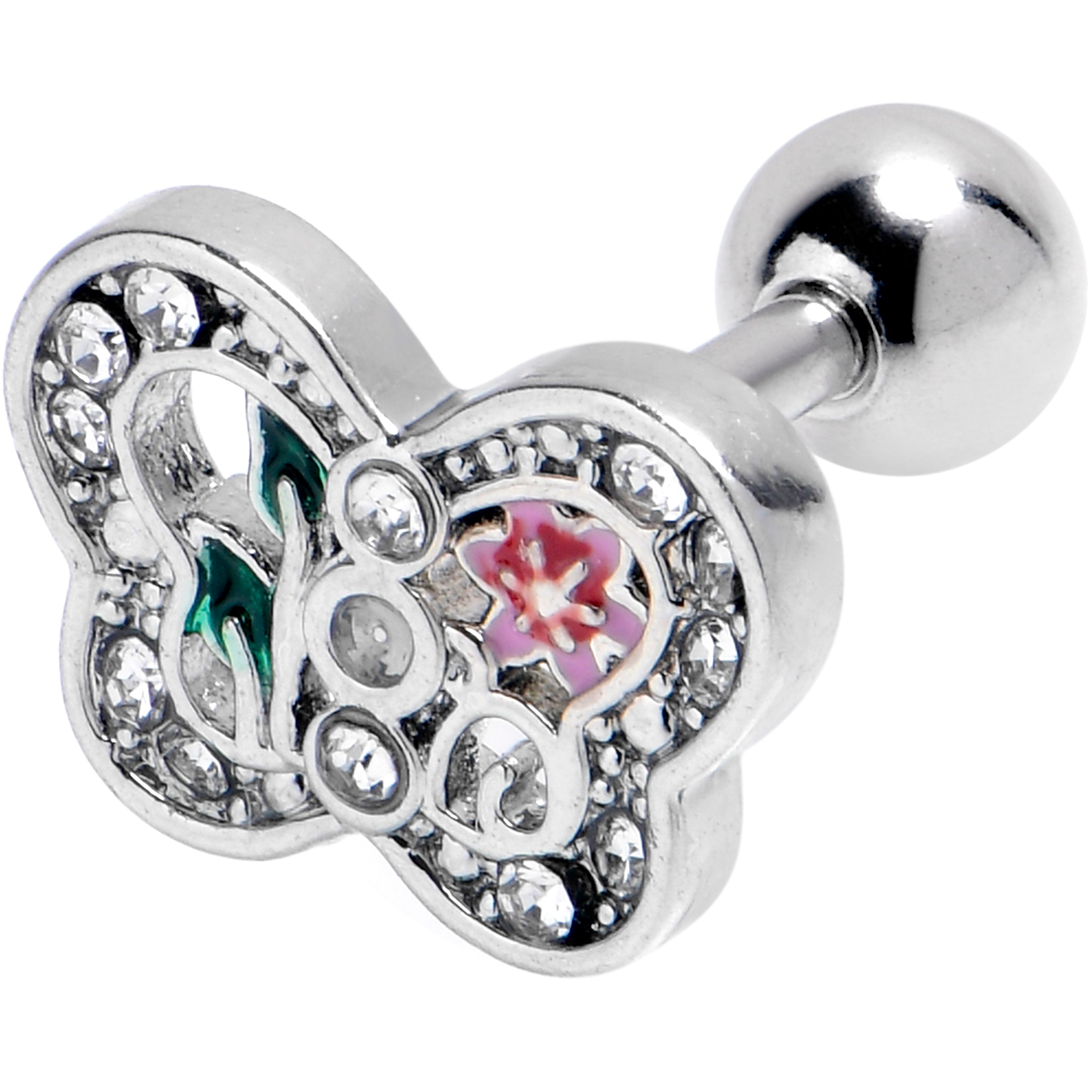 BodyCandy 16G 1/4 Clear Gem Floral Butterfly Cartilage Tragus Earring — main product shot
