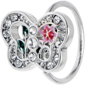20G 5/16 Clear Gem Floral Butterfly Nose Hoop