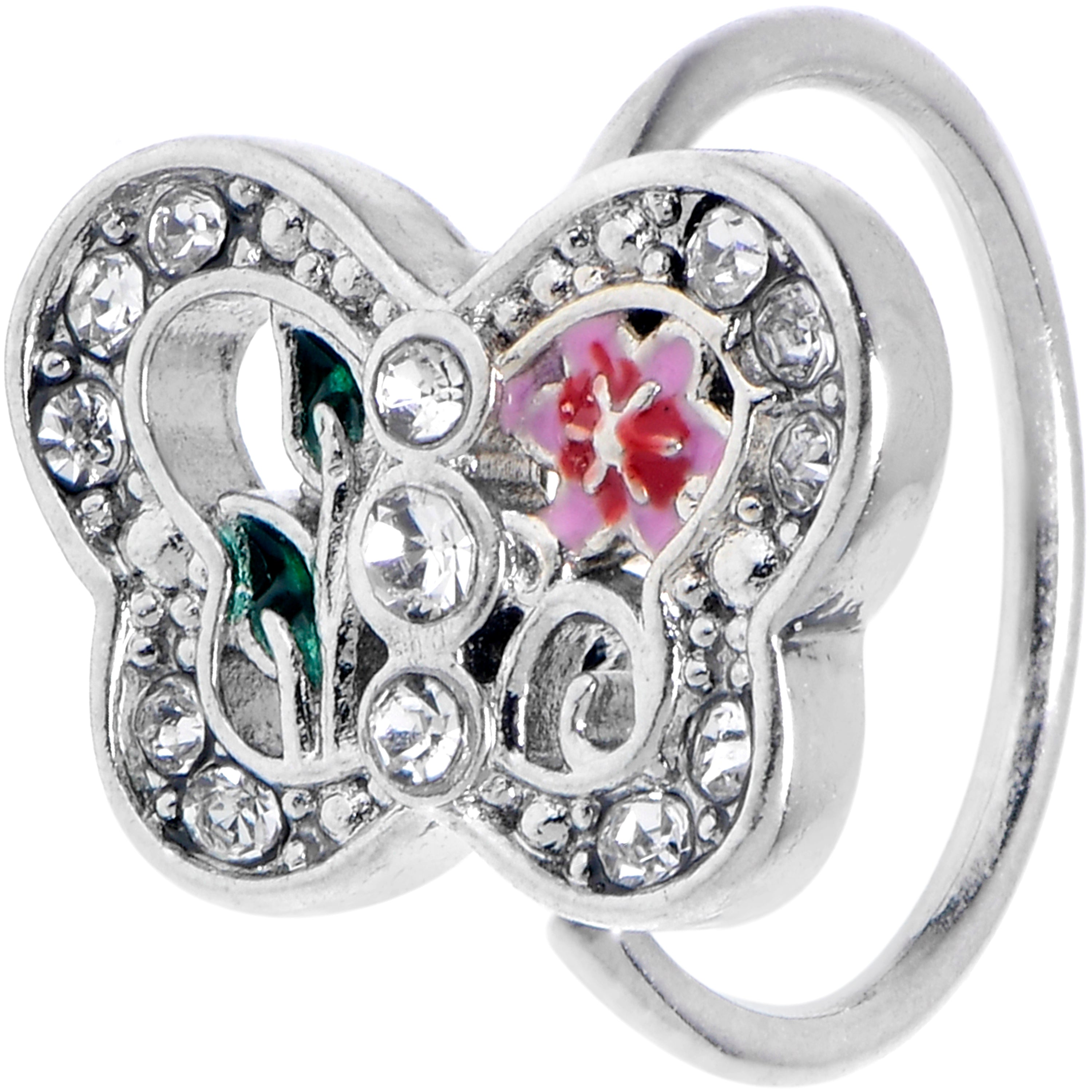 BodyCandy 20G 5/16 Clear Gem Floral Butterfly Nose Hoop — main product shot