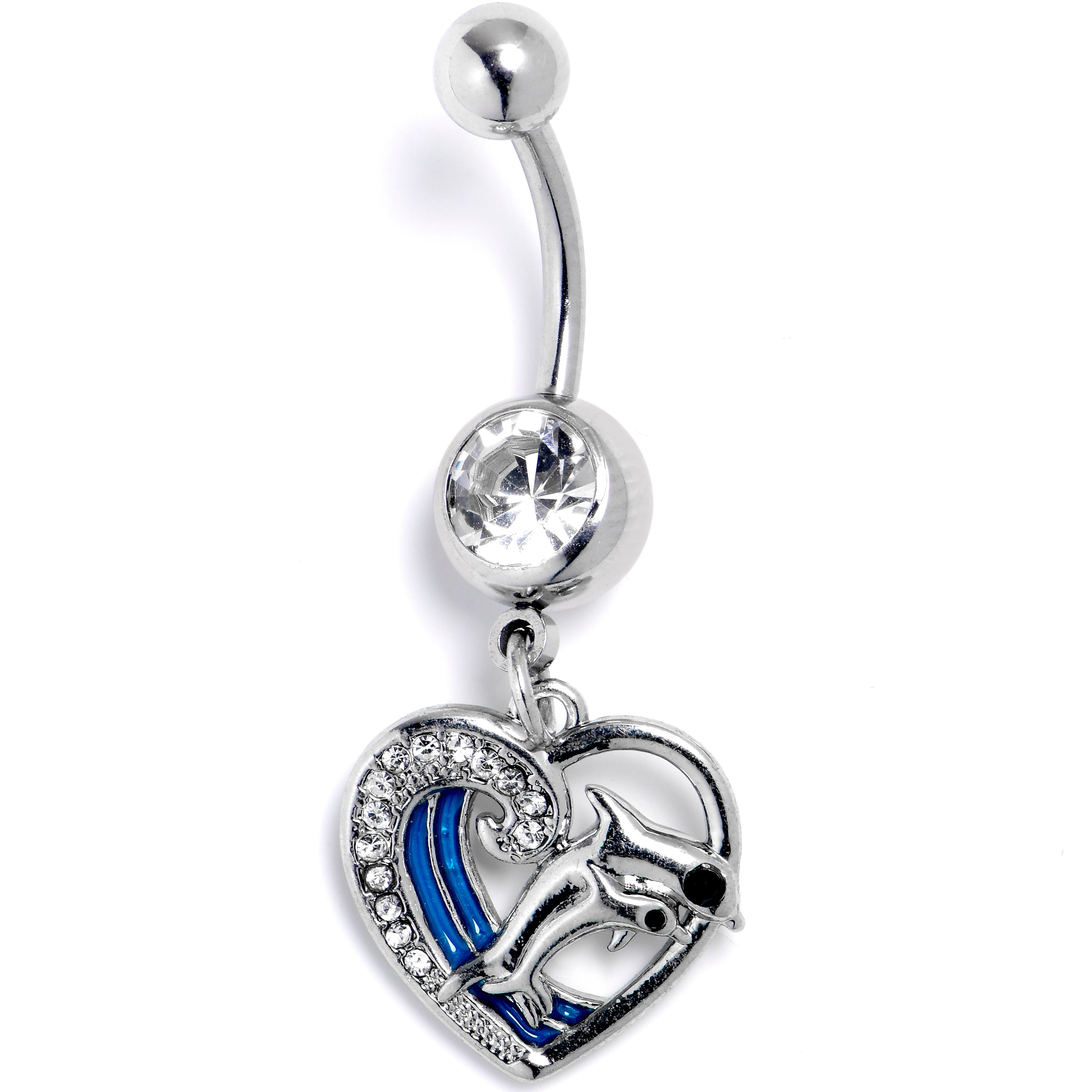 BodyCandy Clear Gem Dolphin Heart Delight Dangle Belly Ring — main product shot