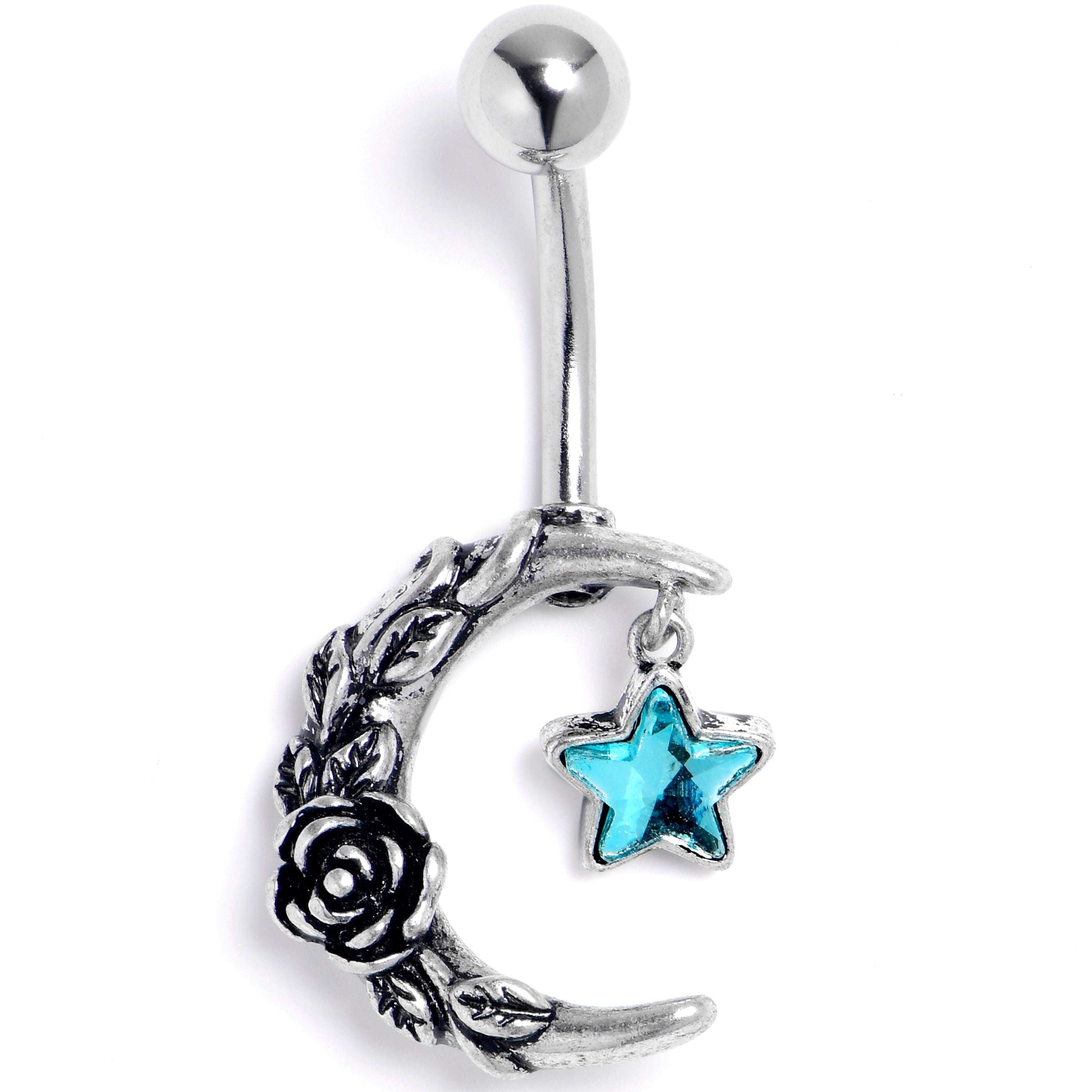 BodyCandy Blue Gem Ornate Moon Star Belly Ring — main product shot
