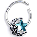 BodyCandy 16G 3/8 Blue Gem Ornate Moon Star Hinged Segment Ring — main product shot