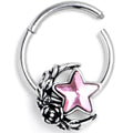 BodyCandy 16G 3/8 Pink Gem Ornate Moon Star Hinged Segment Ring — main product shot