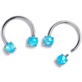 BodyCandy 14G 9/16 Blue Faux Opal Internally Threaded Horseshoe Nipple Ring Set — main product shot