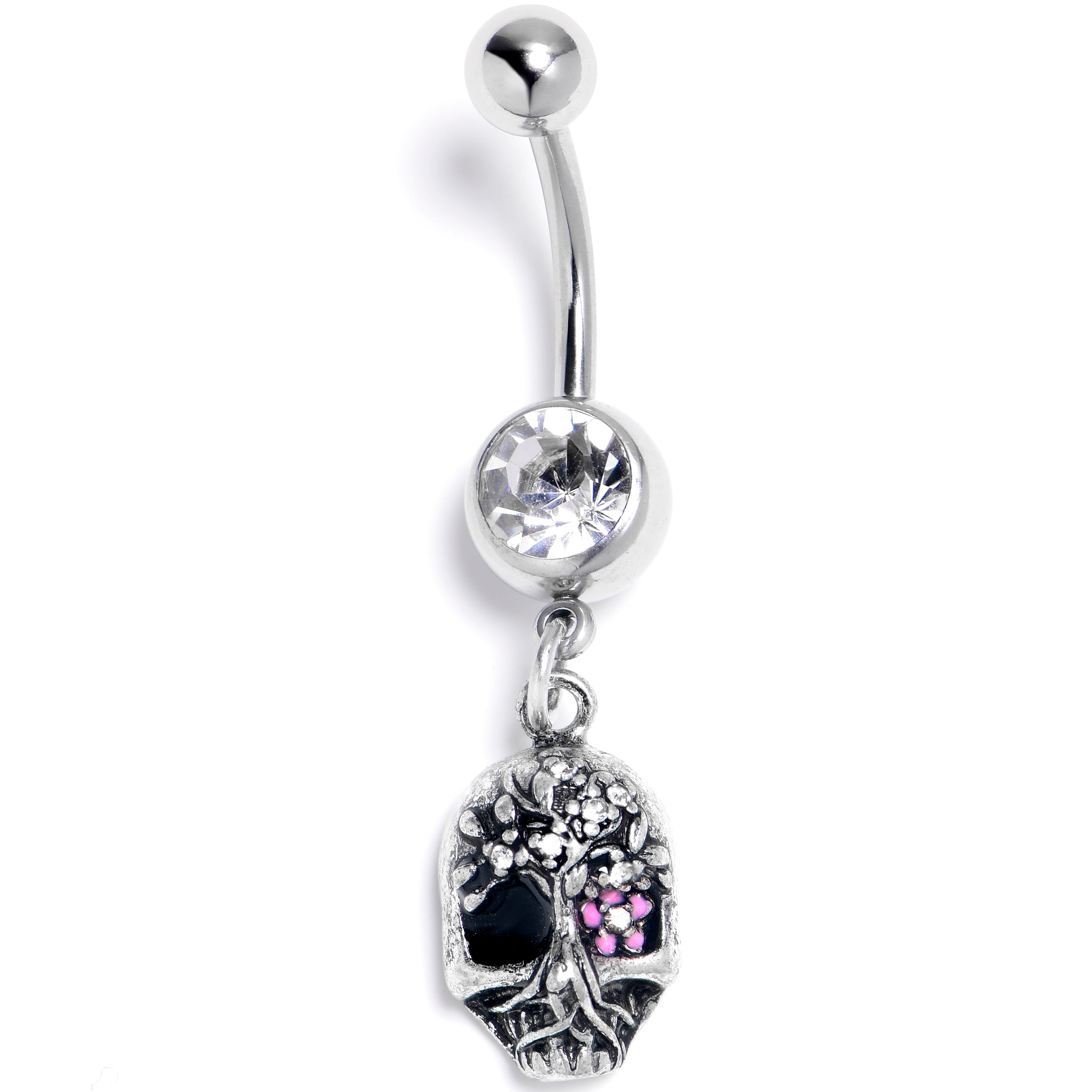 BodyCandy Clear Gem Stylish Skull Dangle Belly Ring — main product shot