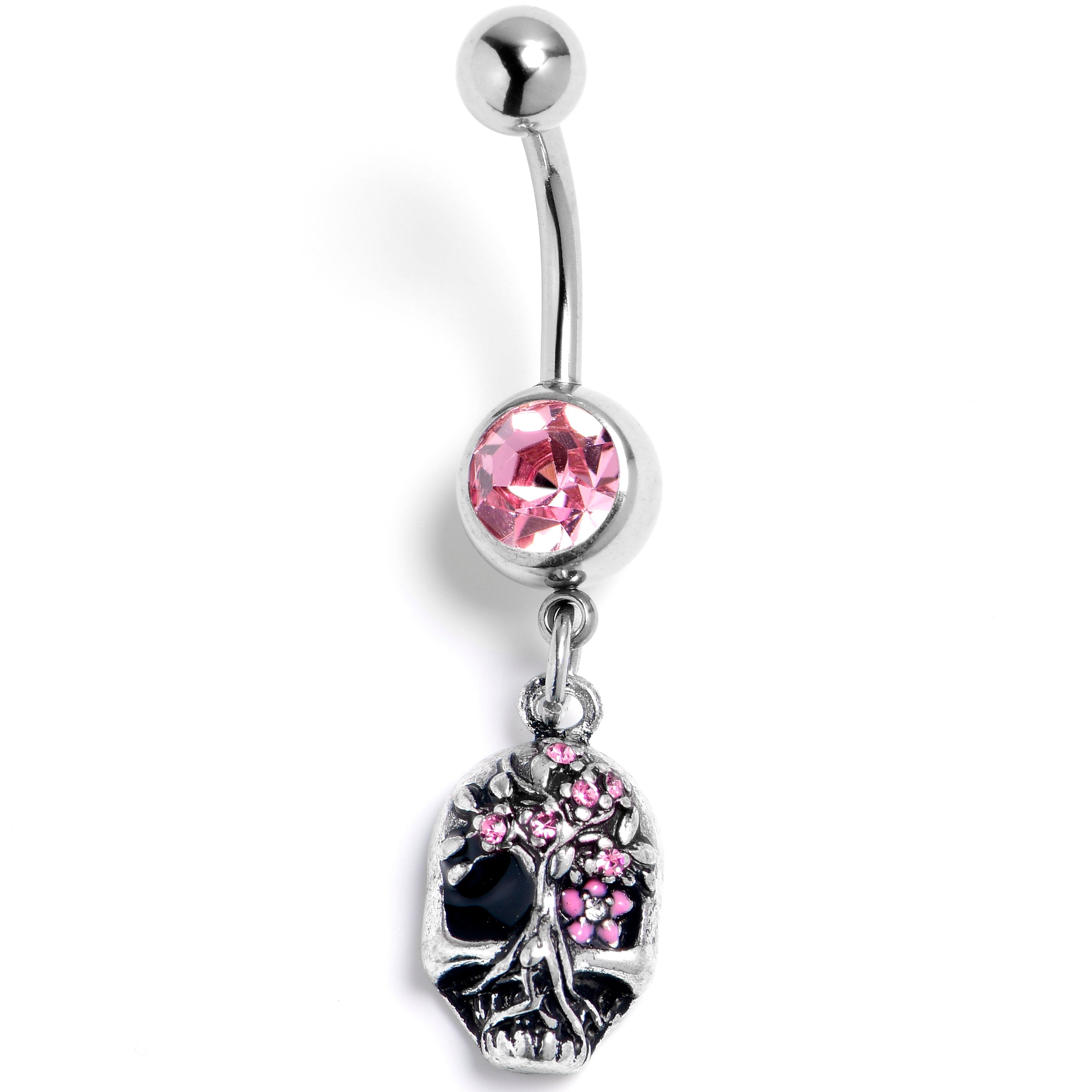 BodyCandy Pink Gem Stylish Skull Dangle Belly Ring — main product shot