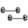 BodyCandy 14G 9/16 Clear Gem Stylish Skull Barbell Nipple Ring Set — main product shot
