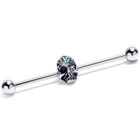 14G Blue CZ Gem Stylish Skull Industrial Barbell 38mm