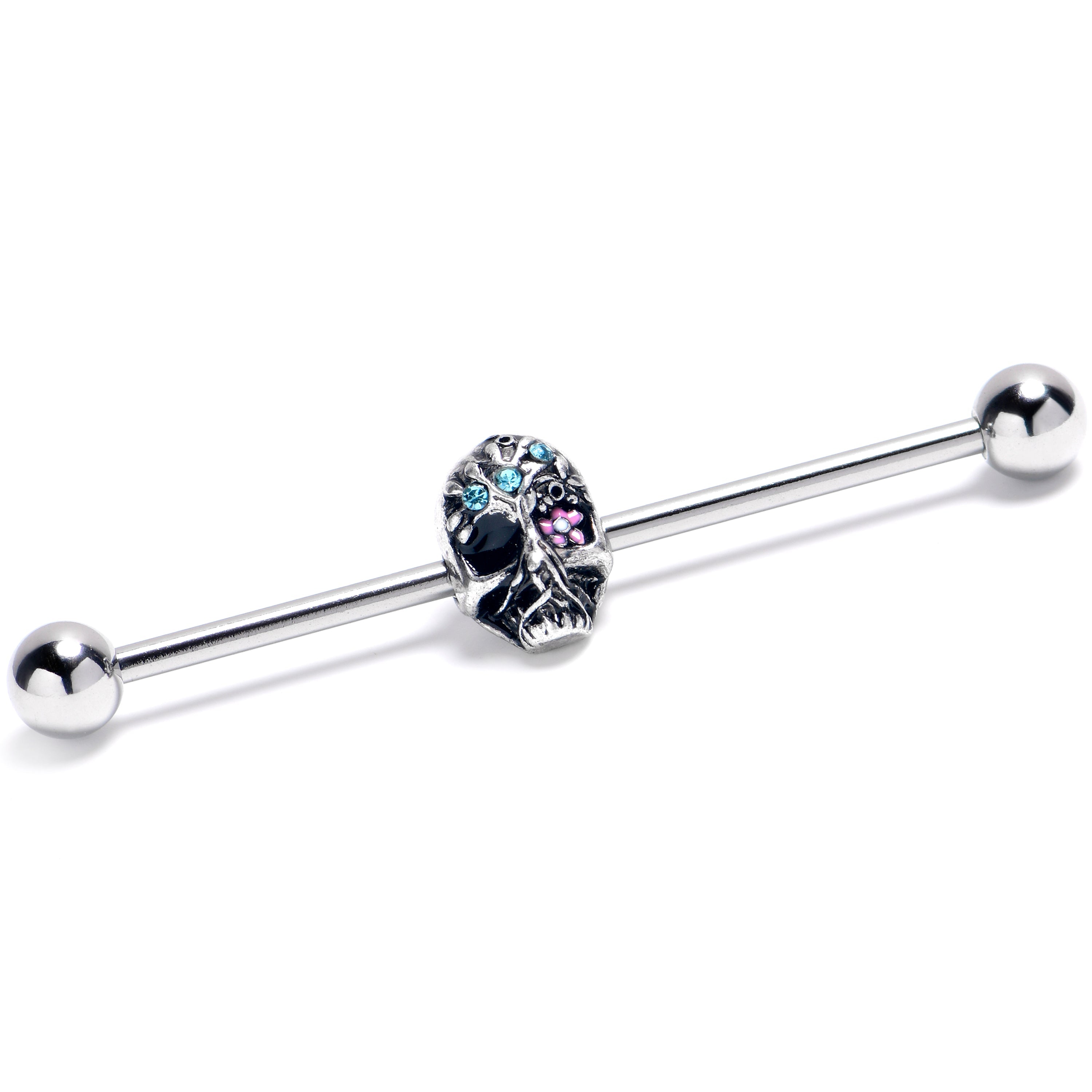 BodyCandy 14G Blue CZ Gem Stylish Skull Industrial Barbell 38mm — main product shot