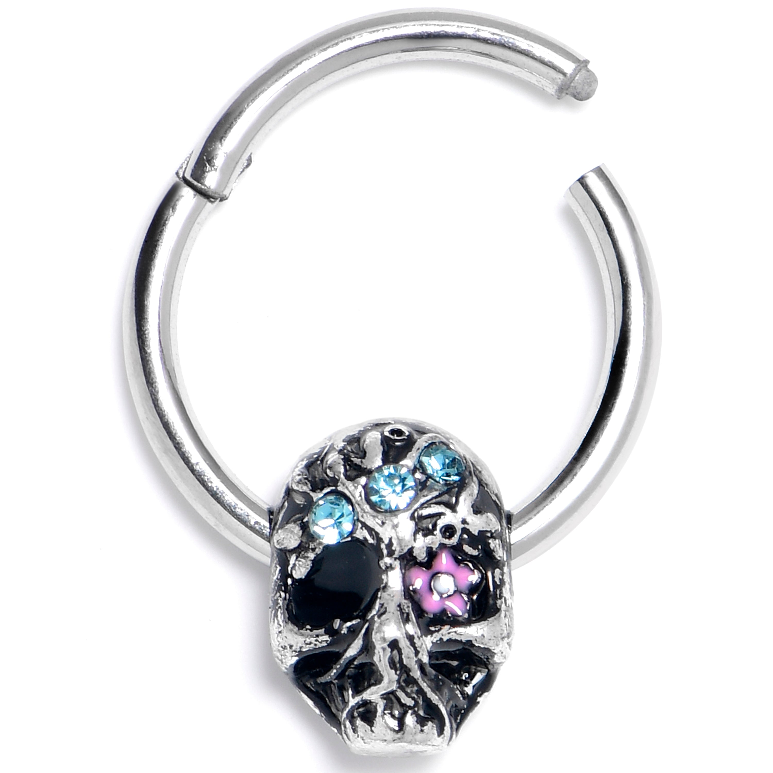 BodyCandy 16G 3/8 Blue Gem Stylish Skull Hinged Segment Ring — main product shot