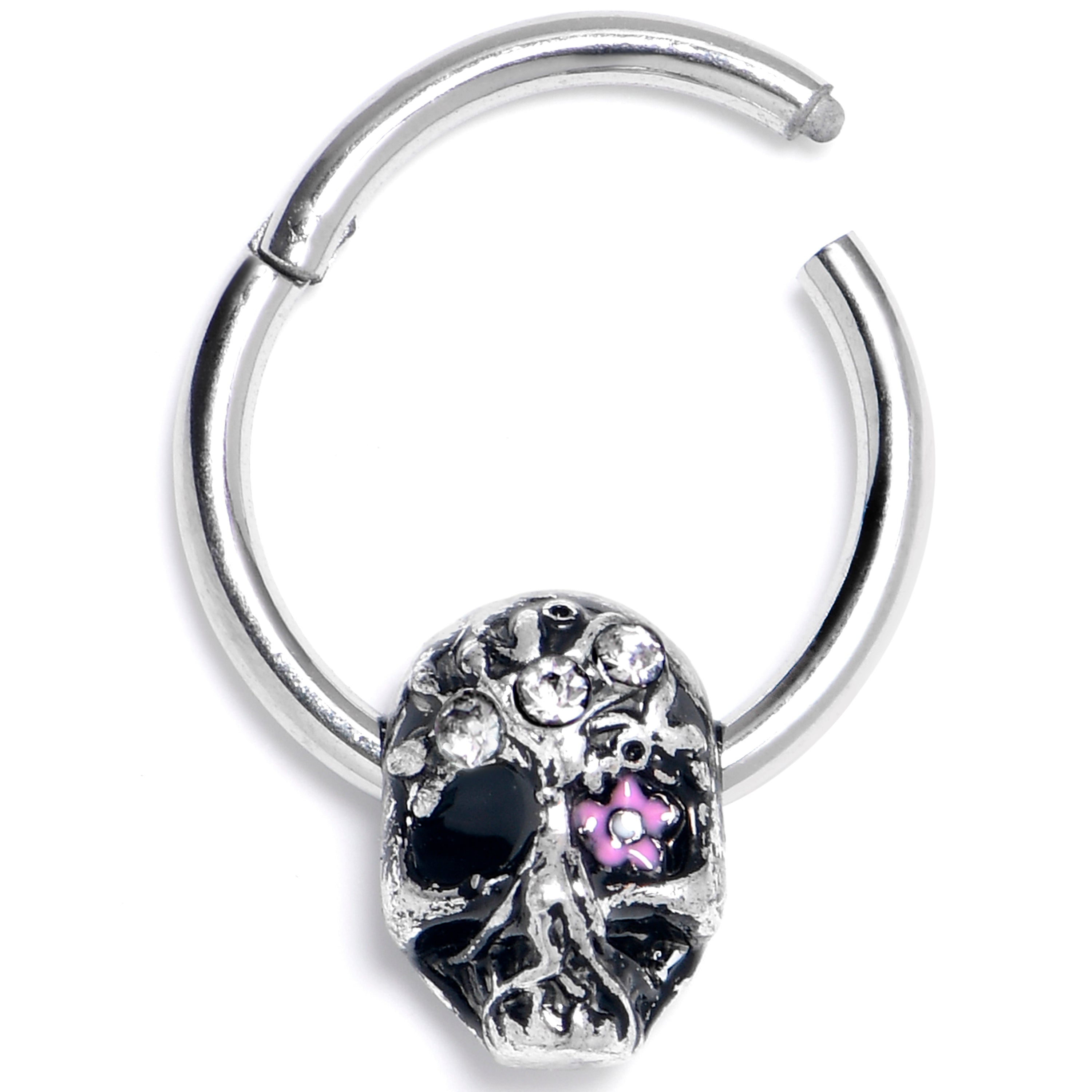 BodyCandy 16G 3/8 Clear Gem Stylish Skull Hinged Segment Ring — main product shot