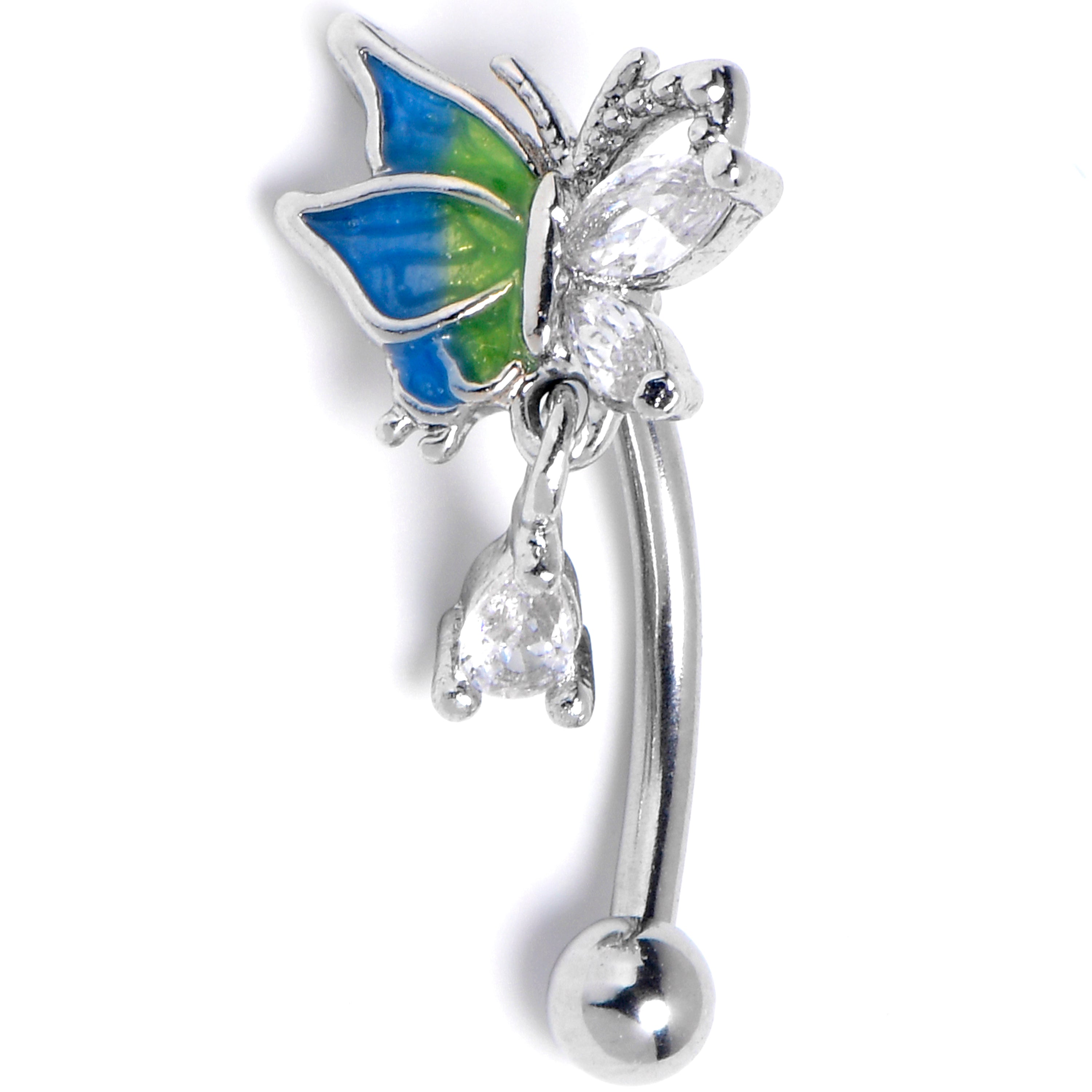 BodyCandy 16G 5/16 Clear Gem Dazzling Beauty Butterfly Blue Curved Eyebrow Ring — main product shot