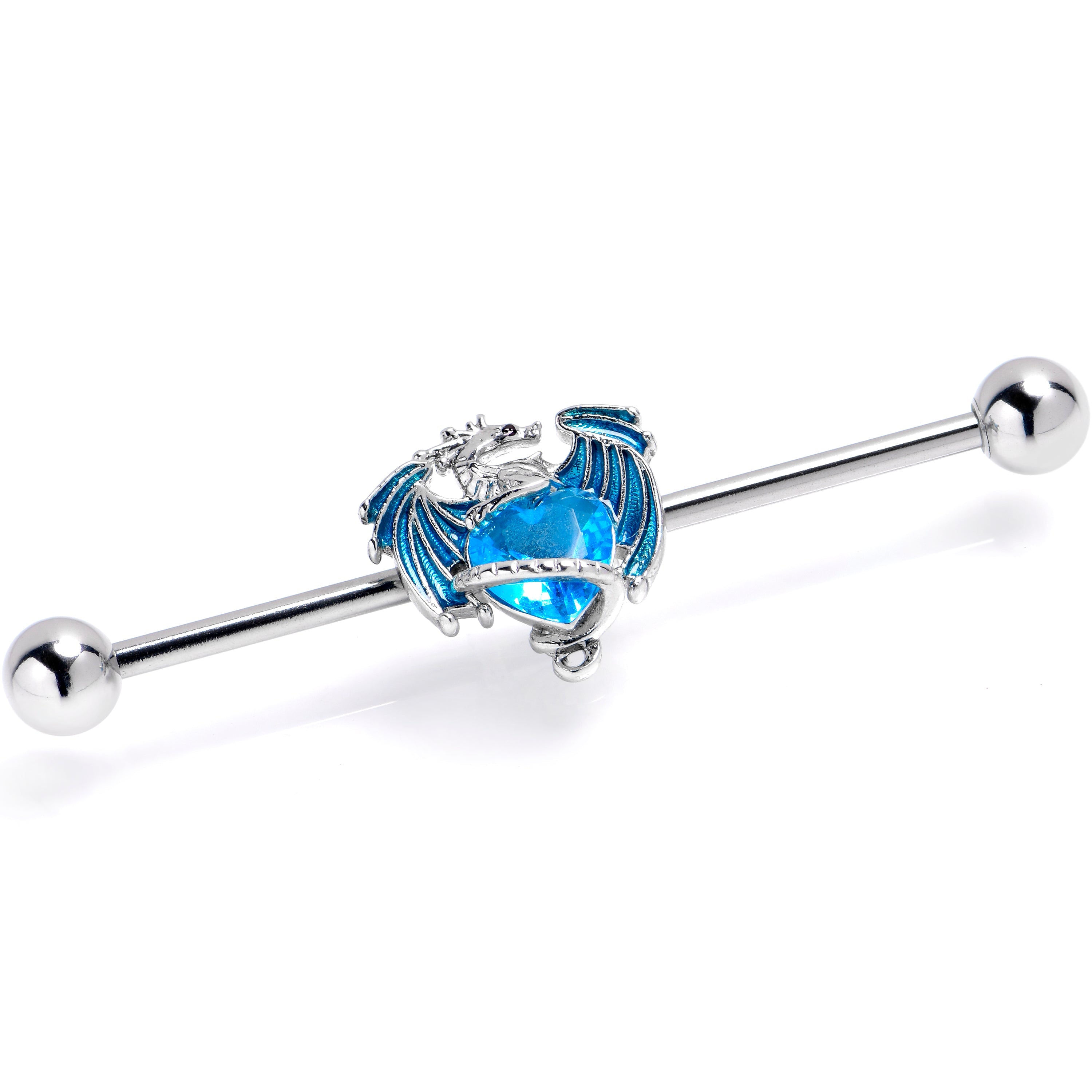 BodyCandy 14G Blue Gem Heart of Dragon Industrial Barbell 38mm — main product shot