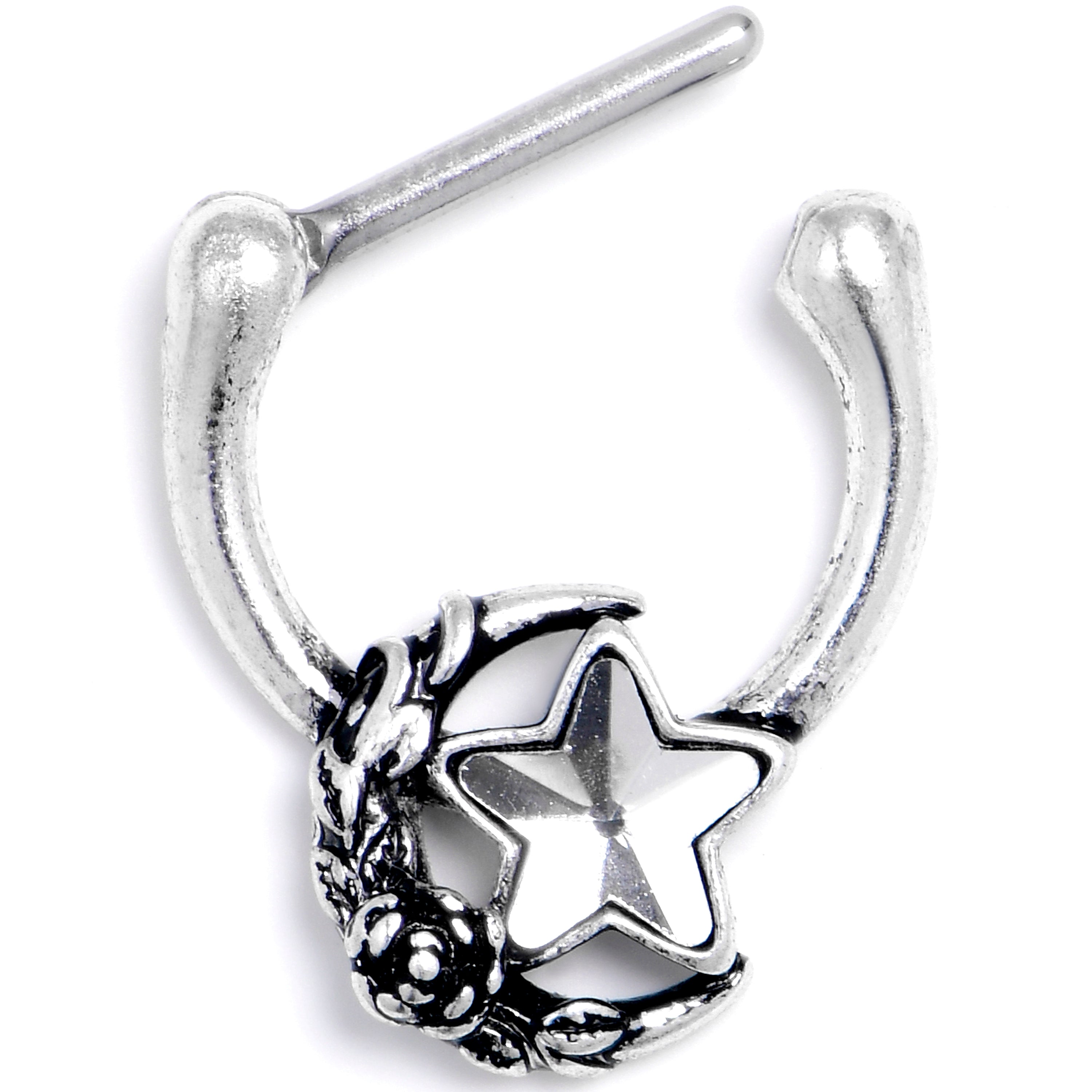 BodyCandy 16G 5/16 Clear Gem Ornate Moon Star Cartilage Clicker — main product shot
