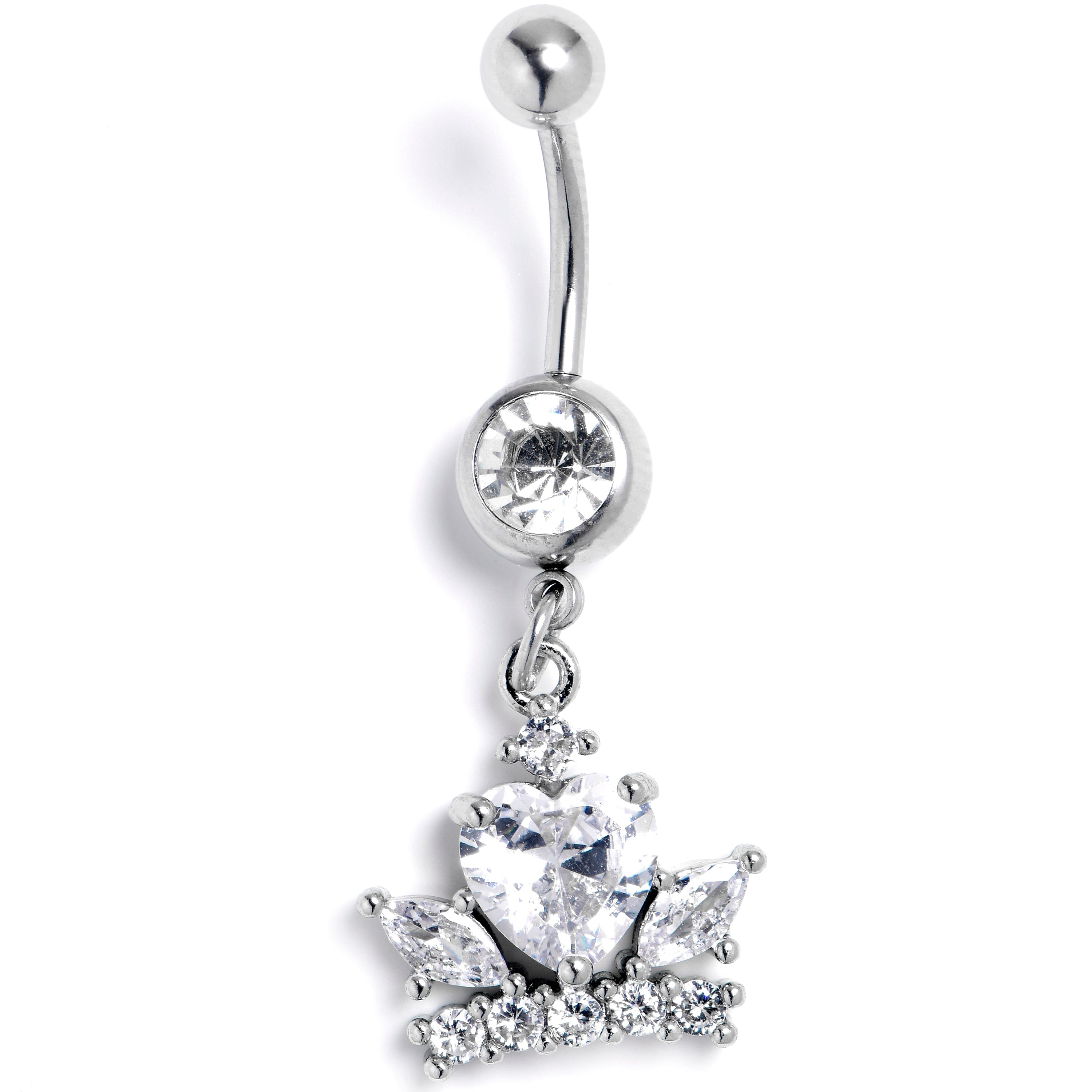 BodyCandy Clear Gem Heart Crown Dangle Belly Ring — main product shot