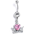 BodyCandy Clear Pink Gem Crown Heart Dangle Belly Ring — main product shot