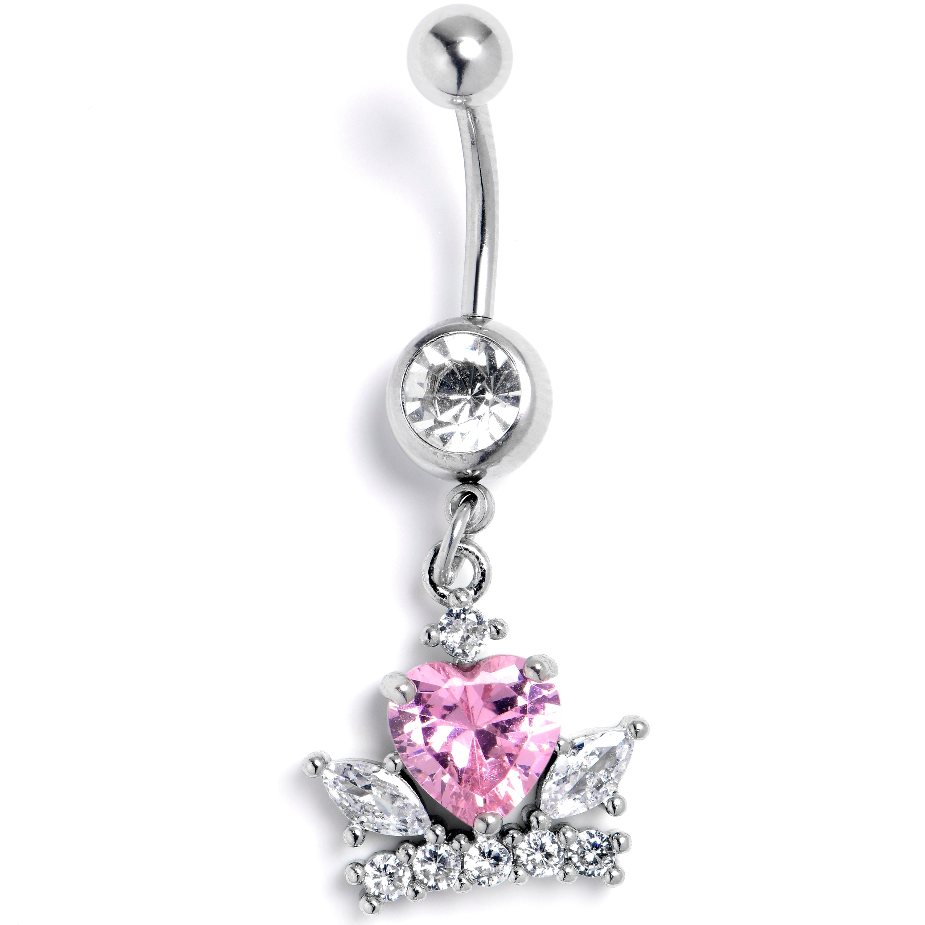 BodyCandy Clear Pink Gem Crown Heart Dangle Belly Ring — main product shot