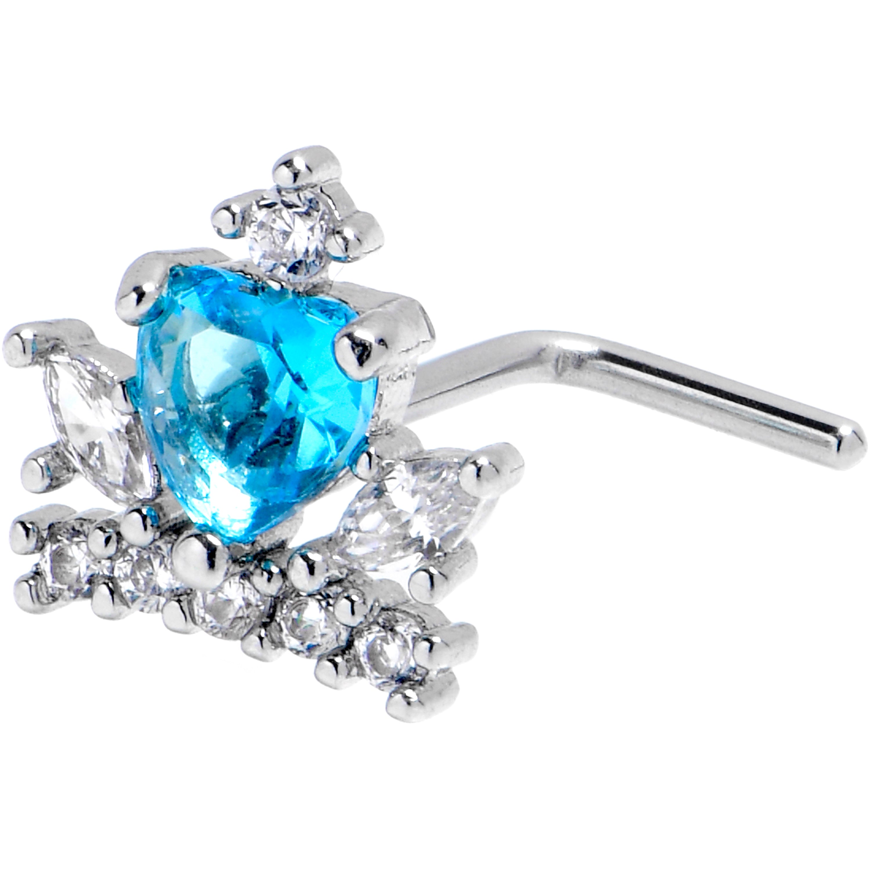 BodyCandy 20G 7mm Clear Blue CZ Gem Crown Heart L Shape Nose Ring — main product shot