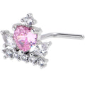 BodyCandy 20G 7mm Pink Clear CZ Gem Crown Heart L Shape Nose Ring — main product shot