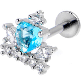 16G 5/16 Clear Blue Gem Crown Heart Labret Monroe Tragus