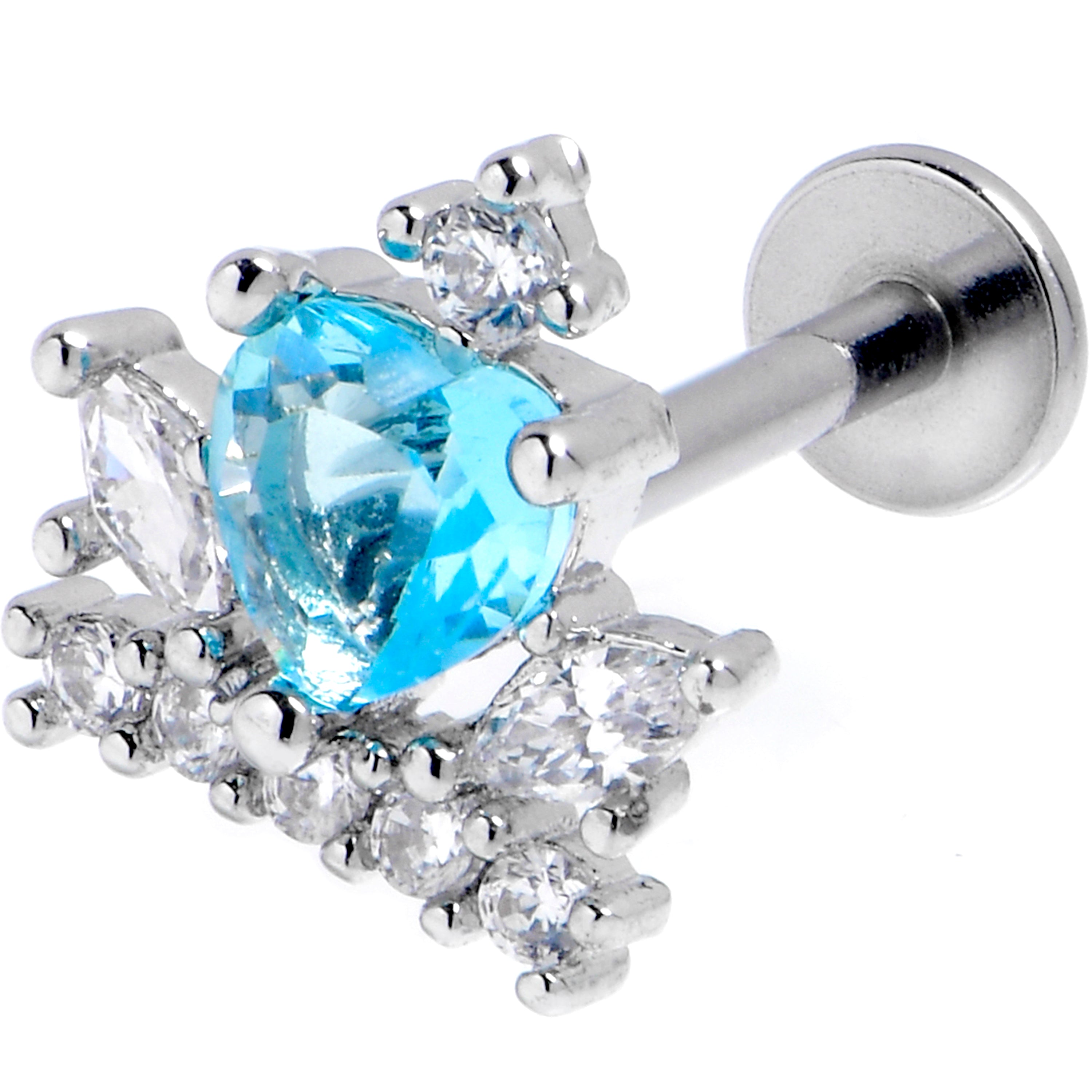 BodyCandy 16G 5/16 Clear Blue Gem Crown Heart Labret Monroe Tragus — main product shot