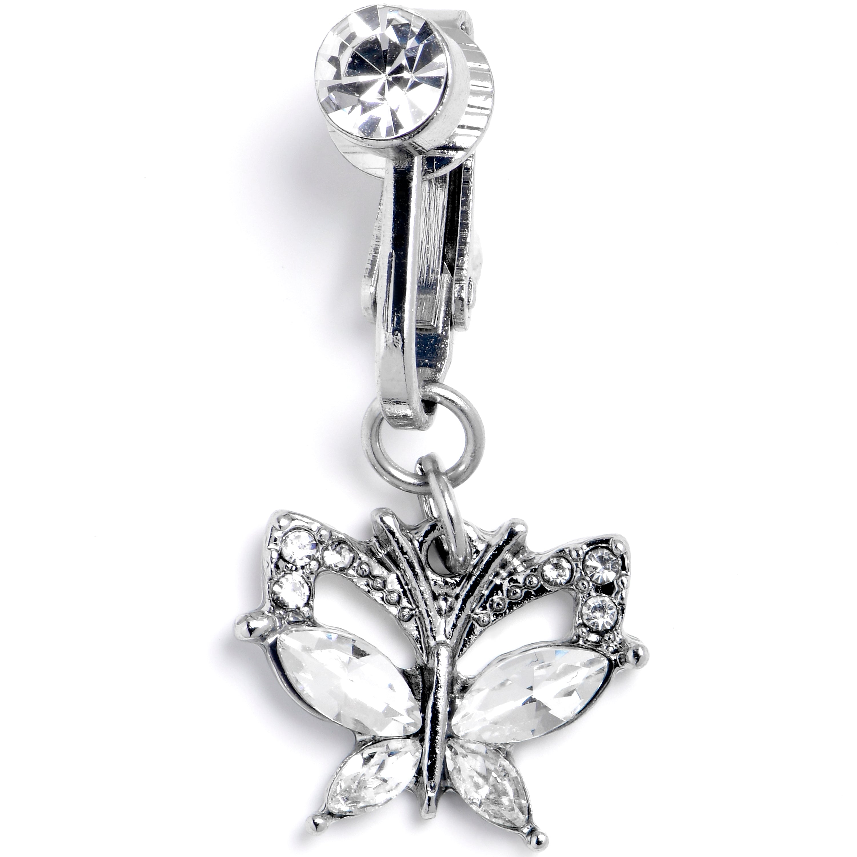 BodyCandy Clear CZ Gem Butterfly Bling Dangle Clip on Fake Belly Ring — main product shot