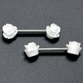 BodyCandy 14G 1/2 Open Bloom Rose White Barbell Nipple Ring Set — main product shot