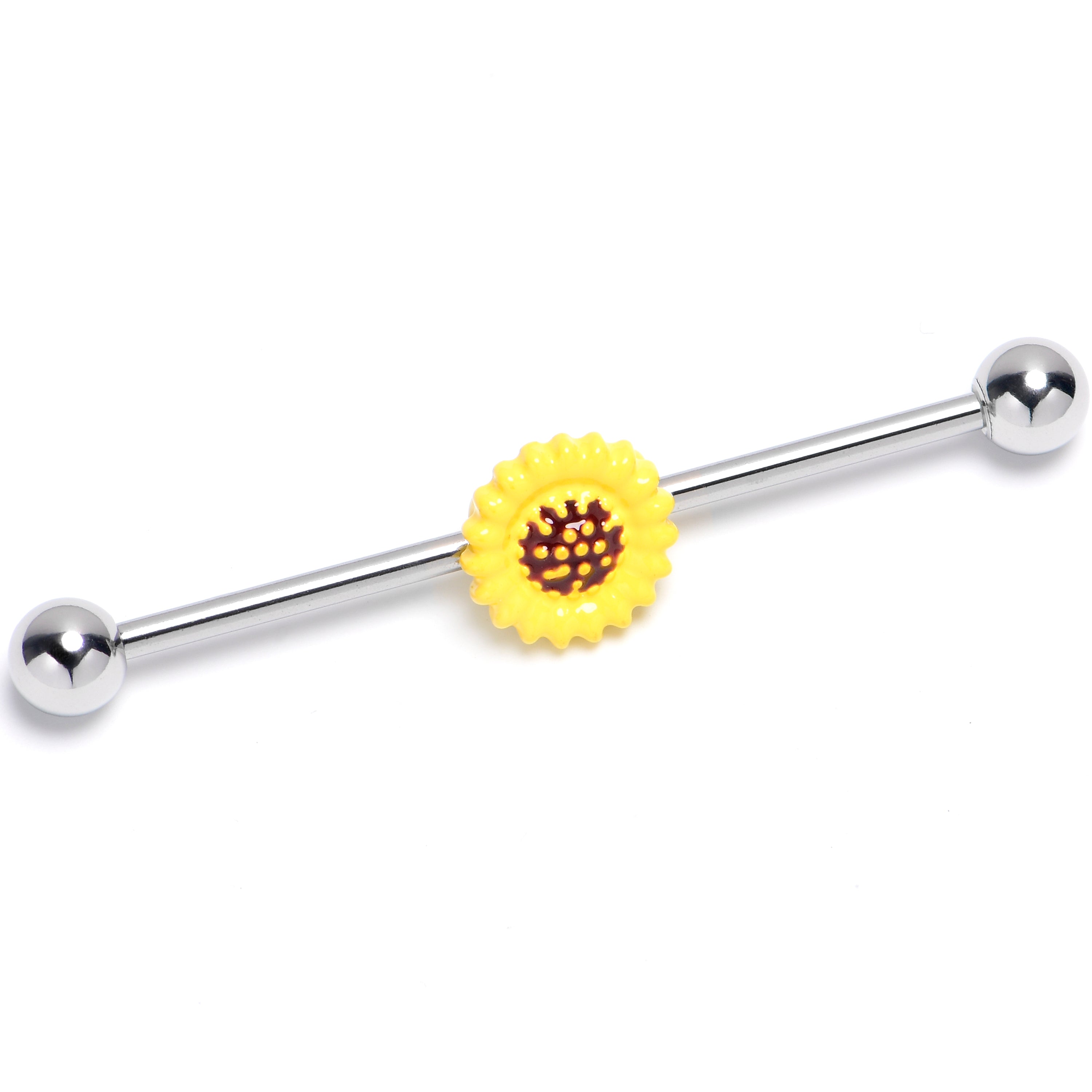 BodyCandy 14G Sunny Simple Sunflower Industrial Barbell 38mm — main product shot