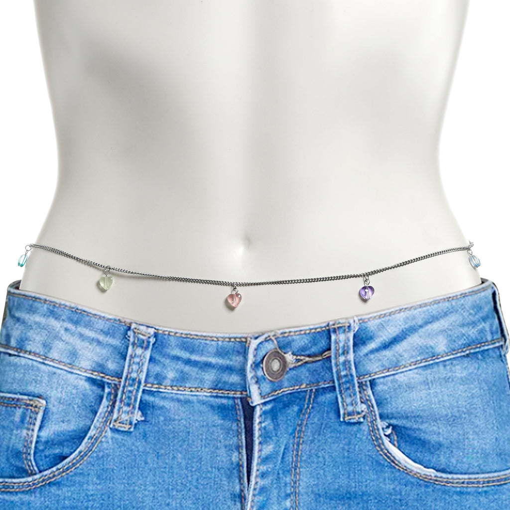 BodyCandy Pink Purple Gem Hearts Dangle Belly Chain — main product shot