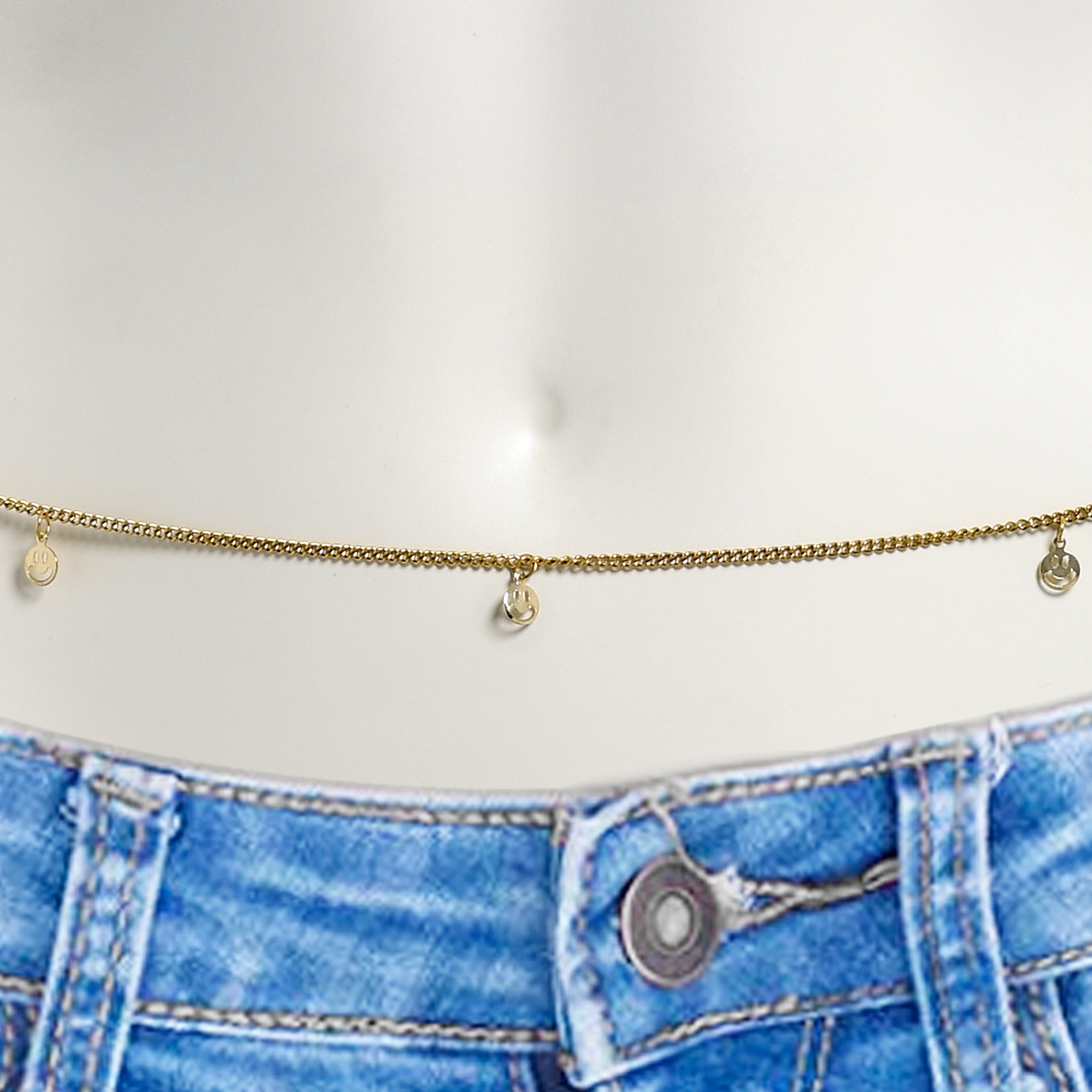 BodyCandy Gold Tone Round Dangles Belly Chain — detail close-up