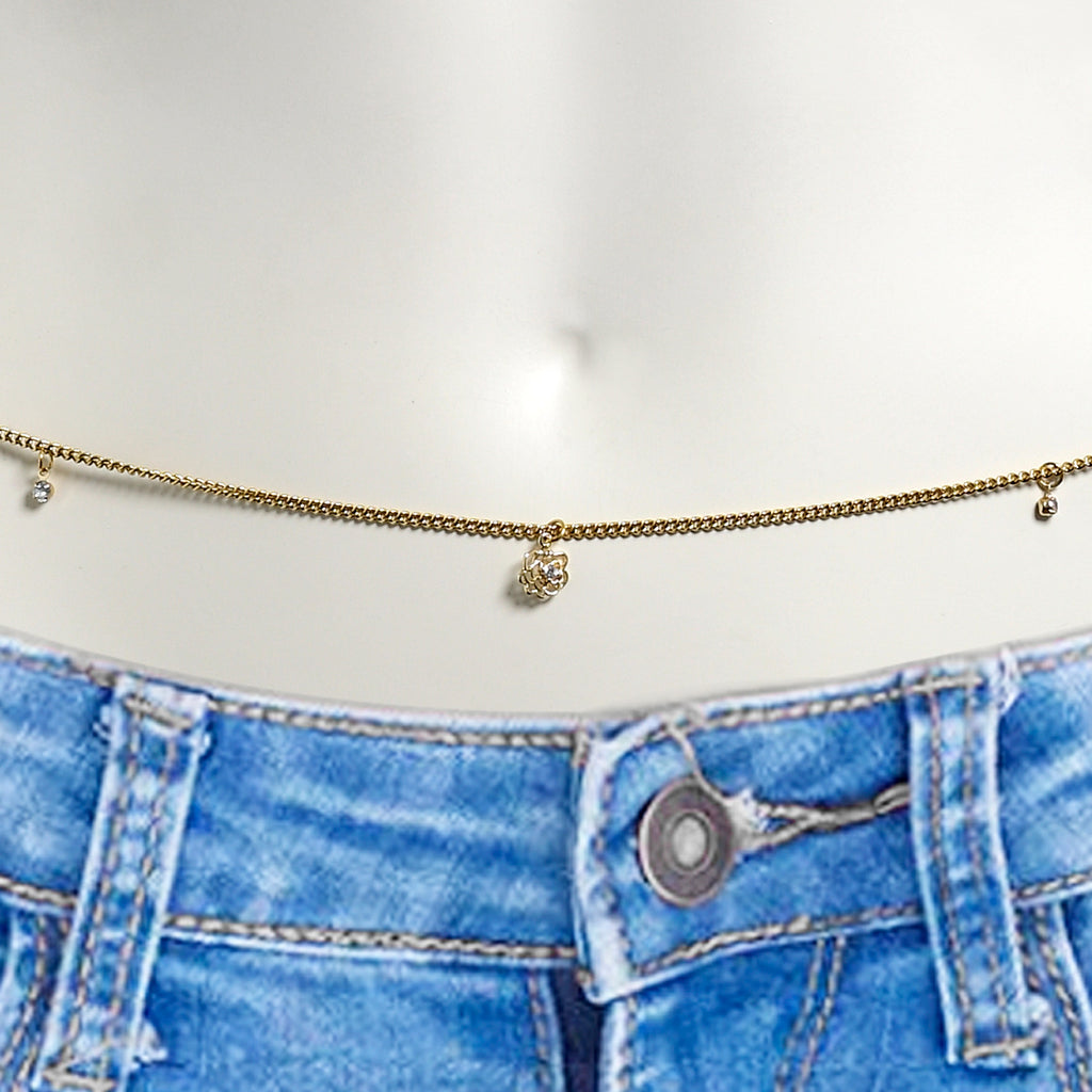 BodyCandy Gold Tone Style In Motion Dangle Belly Chain — detail close-up