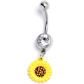 BodyCandy Clear Gem Sunny Simple Sunflower Dangle Belly Ring — main product shot